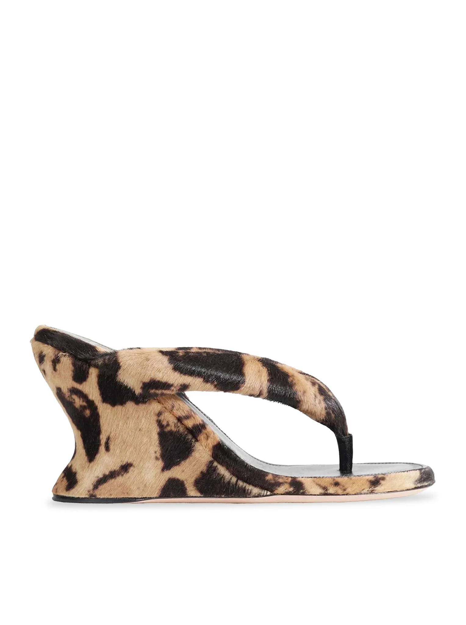 GAETA WEDGE THONG SANDAL IN OCELOT-PRINT CALF HAIR