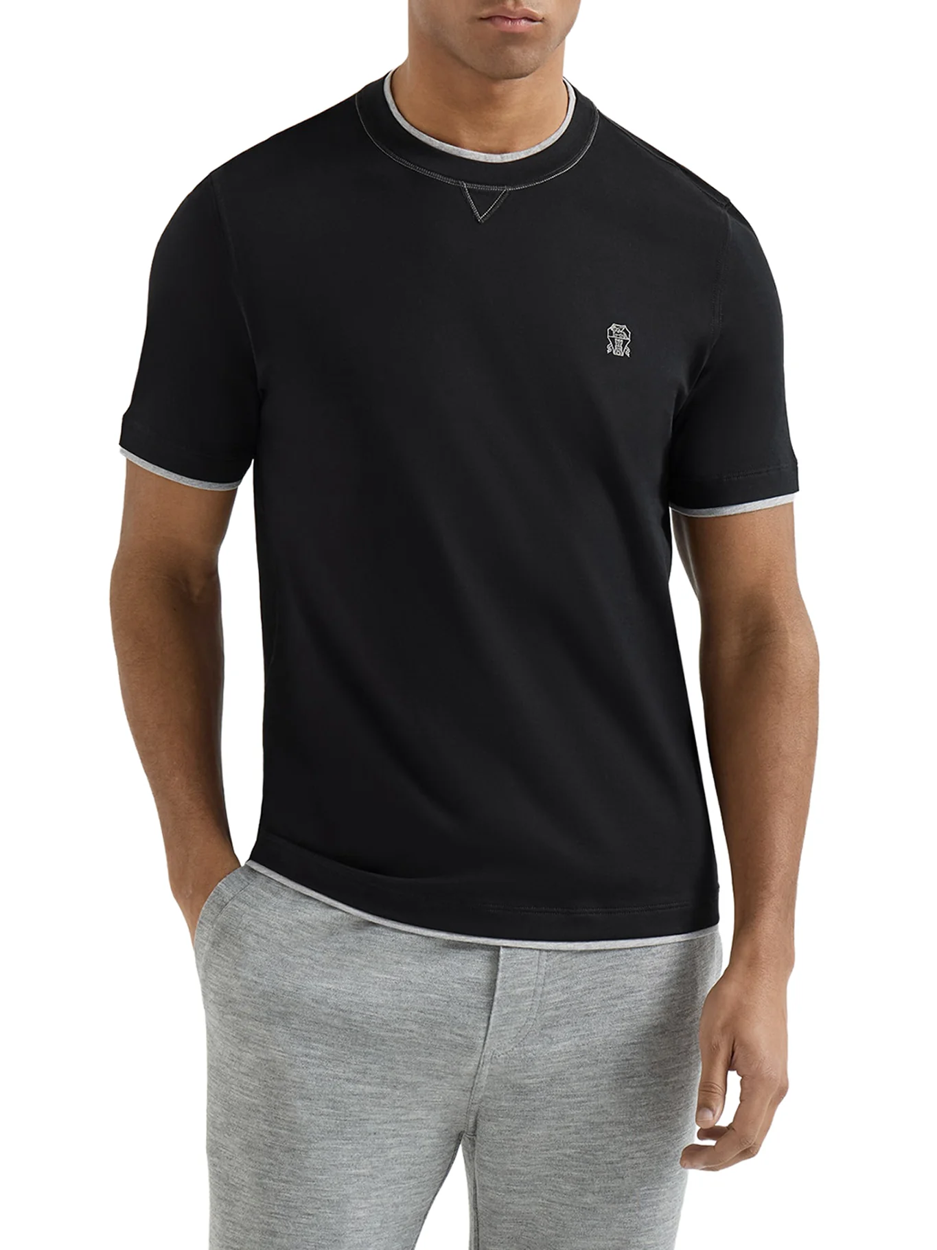 COTTON T-SHIRT WITH FRONT LOGO AND CONTRASTING TRIM - Image 2