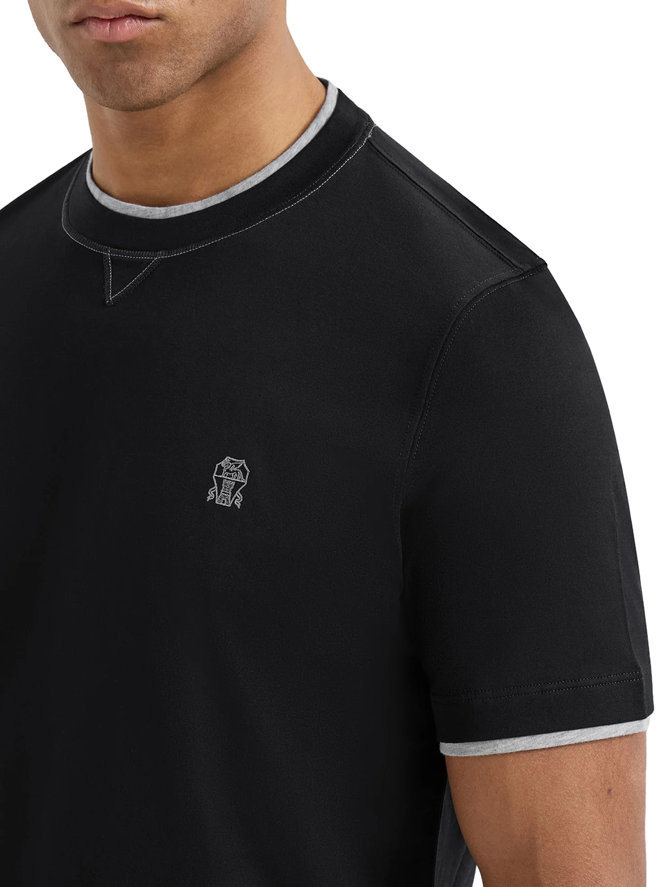 COTTON T-SHIRT WITH FRONT LOGO AND CONTRASTING TRIM - Image 4