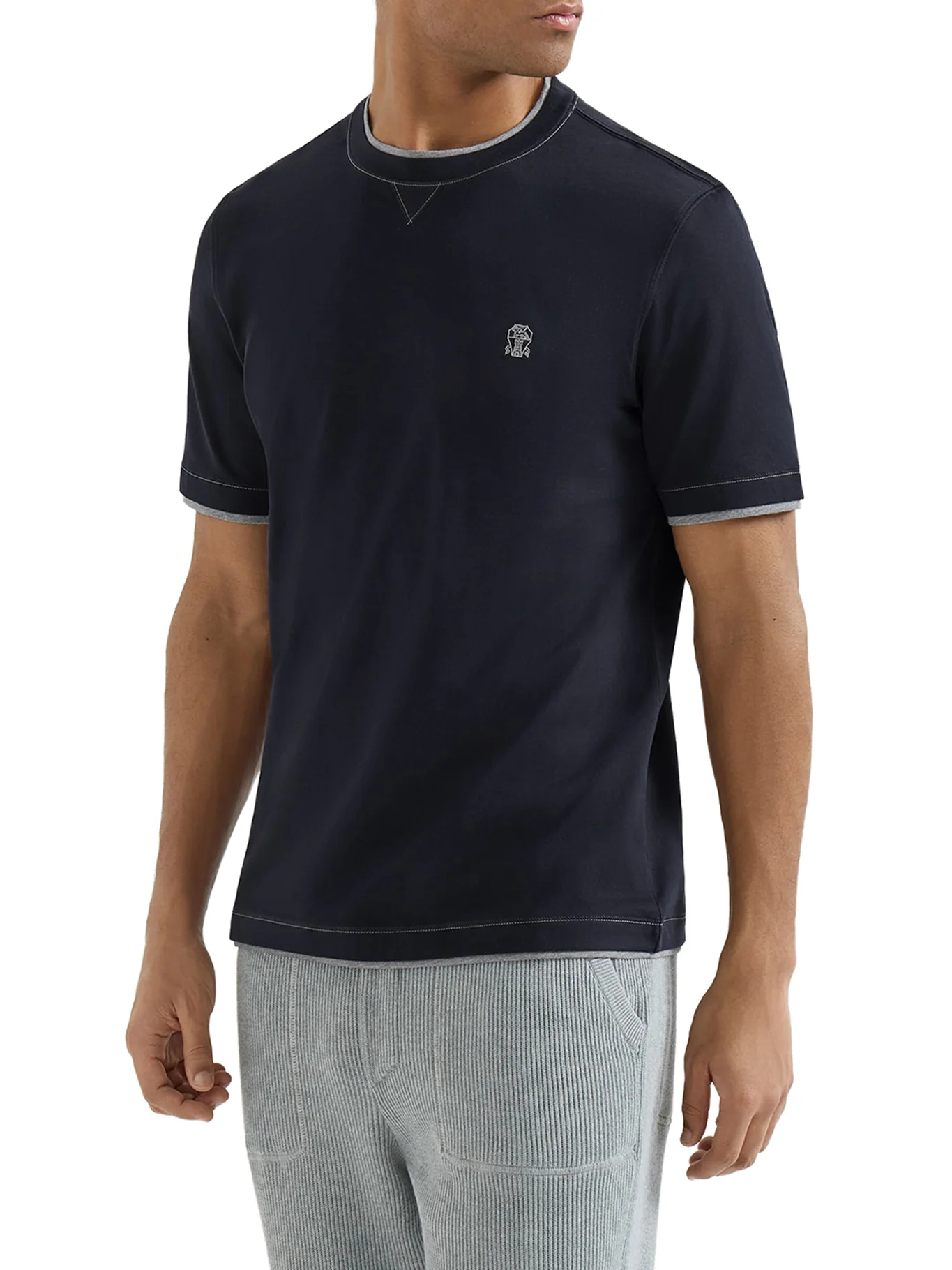 COTTON T-SHIRT WITH FRONT LOGO AND CONTRASTING TRIM - Image 2