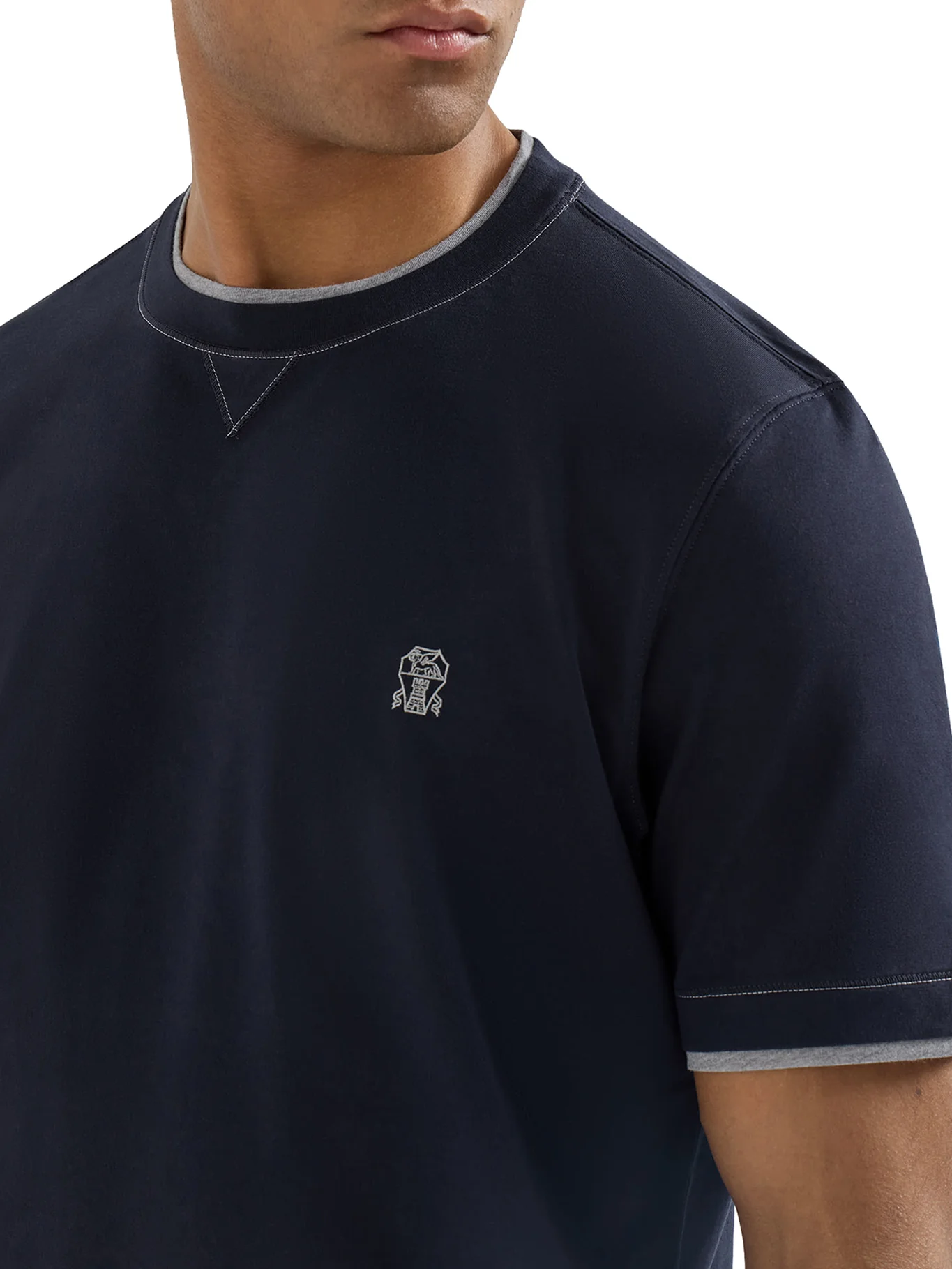COTTON T-SHIRT WITH FRONT LOGO AND CONTRASTING TRIM - Image 4