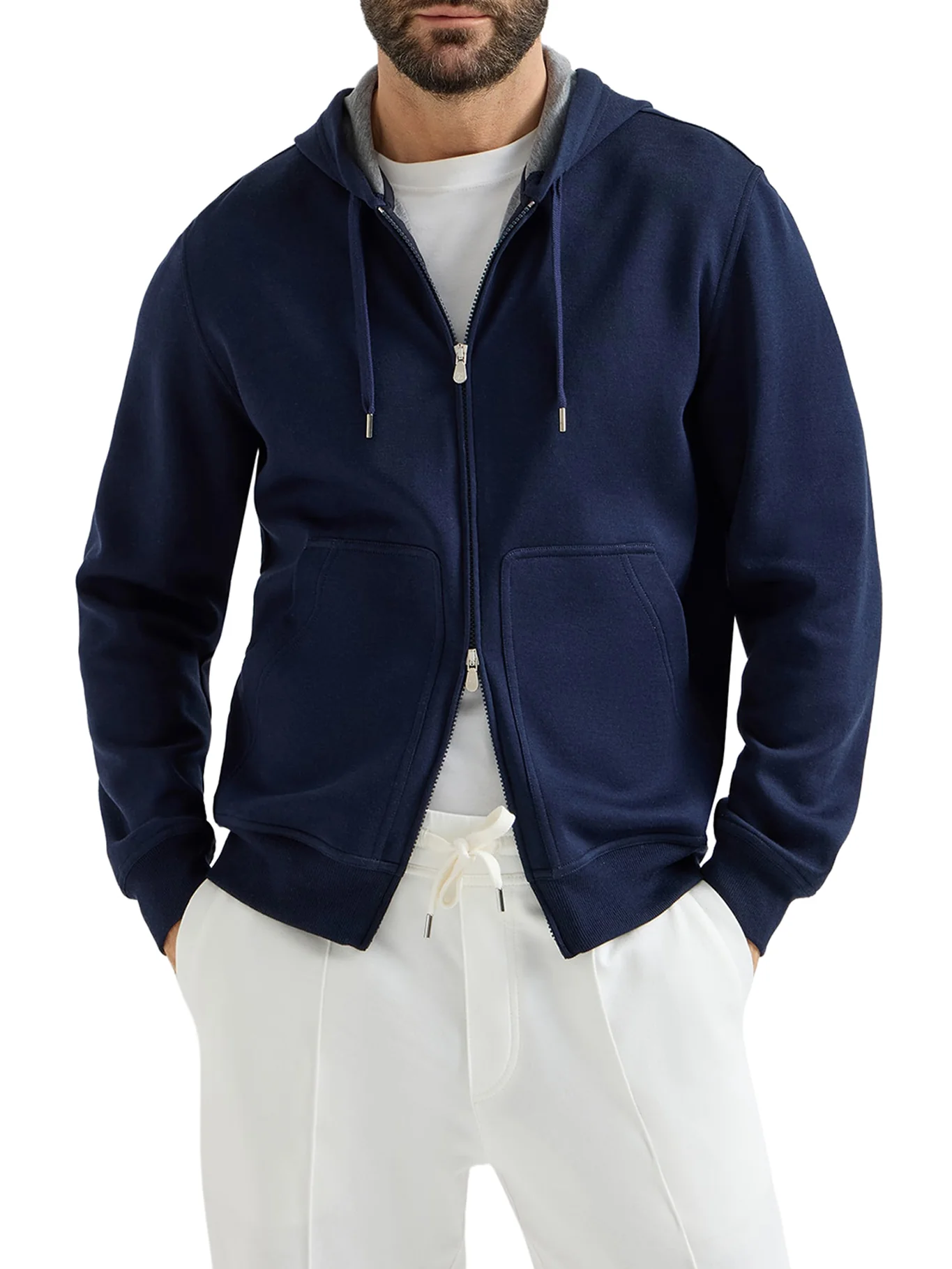 DOUBLE COTTON, CASHMERE AND SILK SWEATSHIRT TOPWEAR WITH ZIP AND HOOD - Image 2
