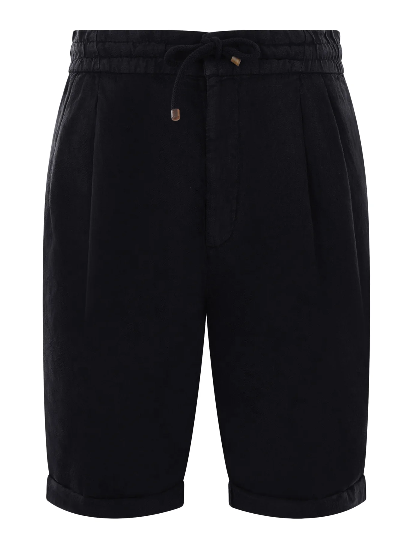 GARMENT DYED LINEN GABARDINE BERMUDA SHORTS WITH DRAWSTRING AND DARTS