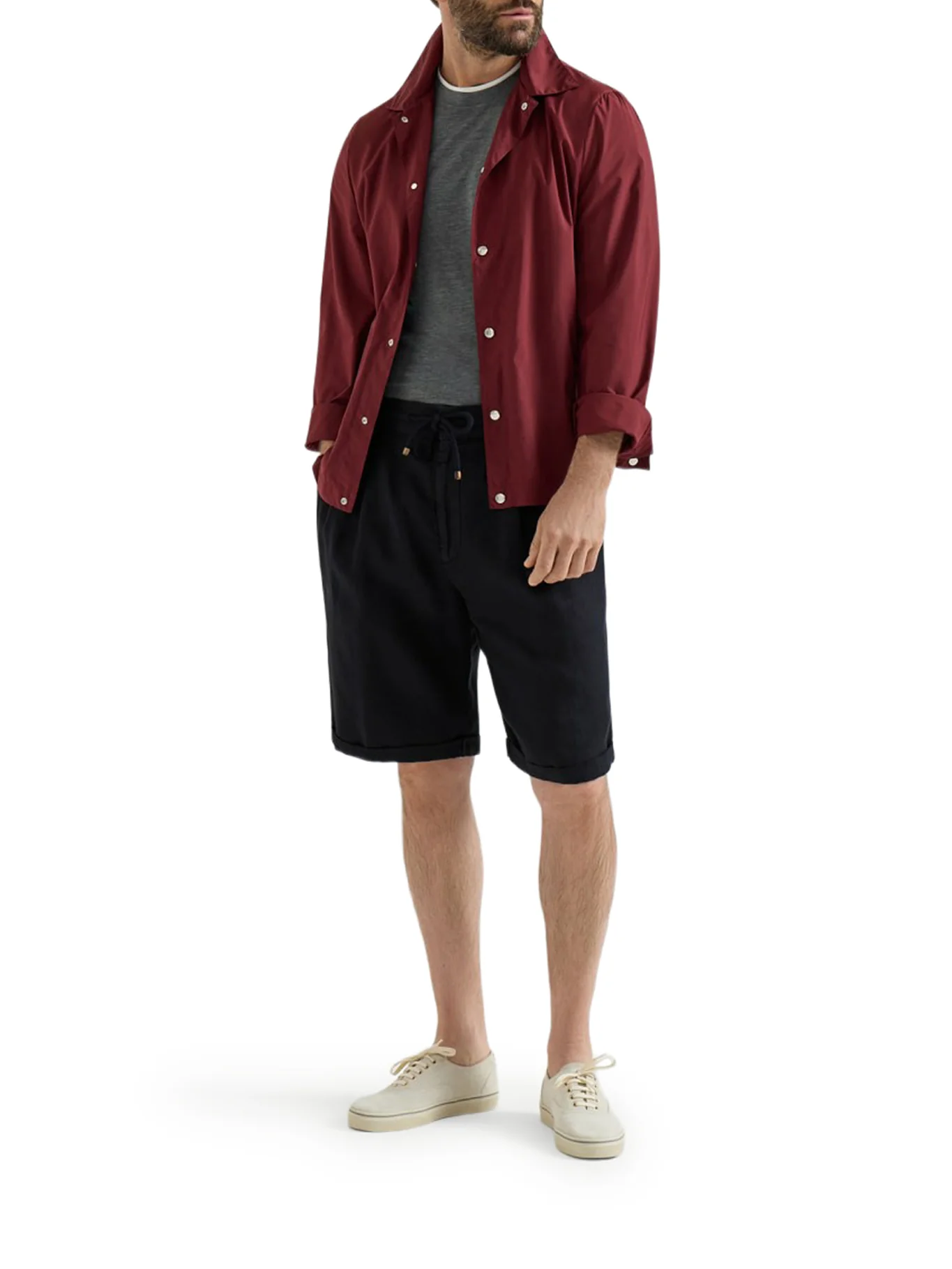 GARMENT DYED LINEN GABARDINE BERMUDA SHORTS WITH DRAWSTRING AND DARTS - Image 2