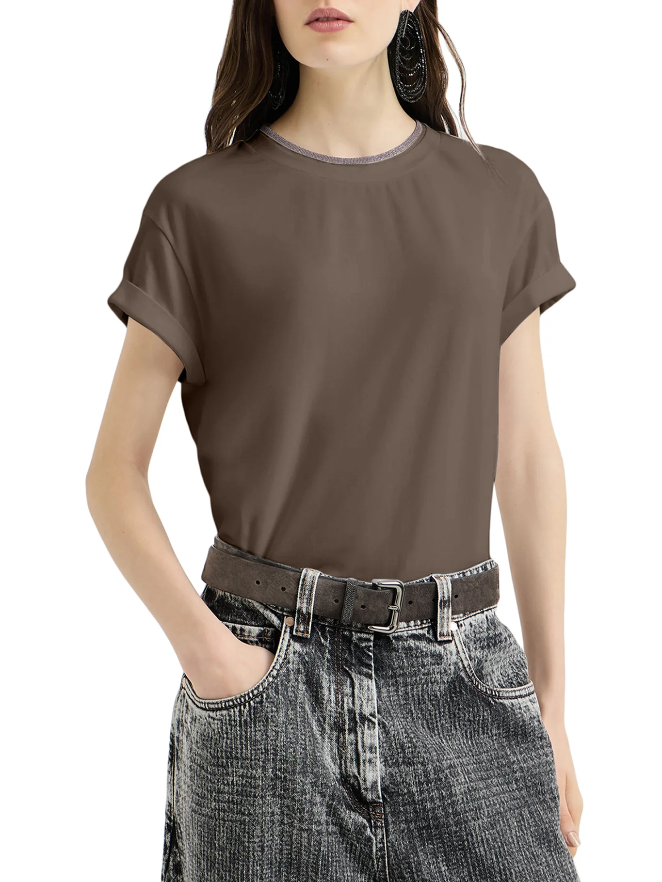 JERSEY T-SHIRT WITH PRECIOUS FAUX LAYERING - Image 3