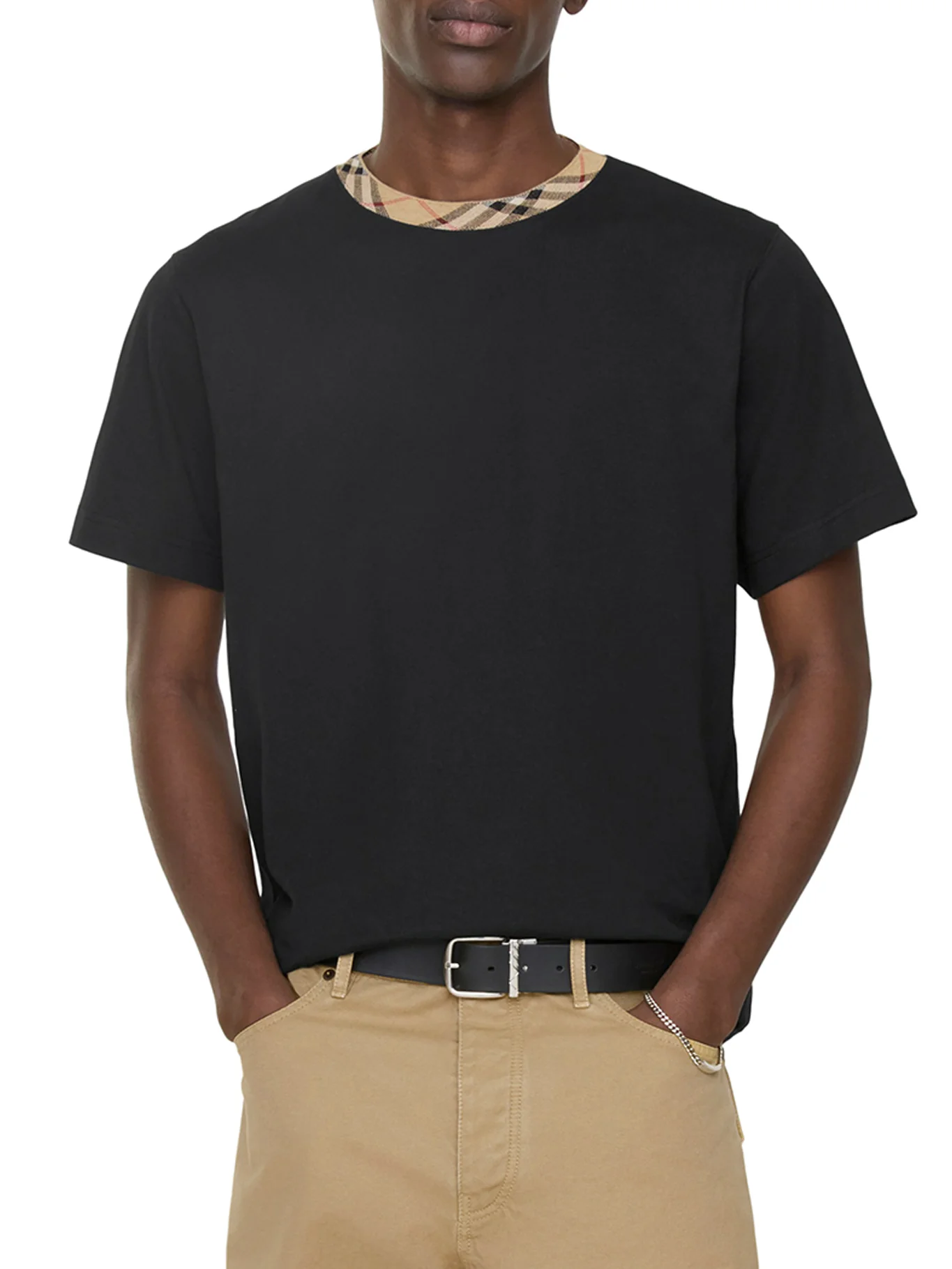 COTTON T-SHIRT WITH CHECKED TRIM - Image 2