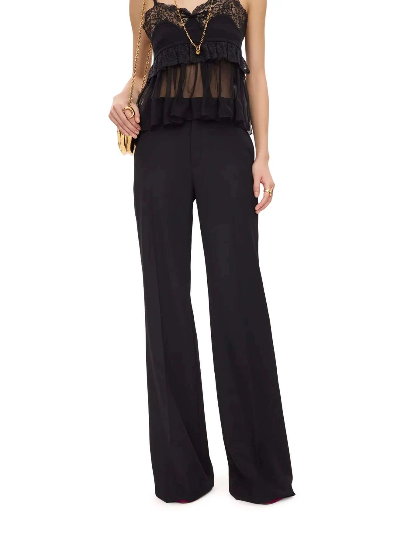 HIGH-RISE FLARED PANTS IN WOOL GRAIN DE POUDRE - Image 3