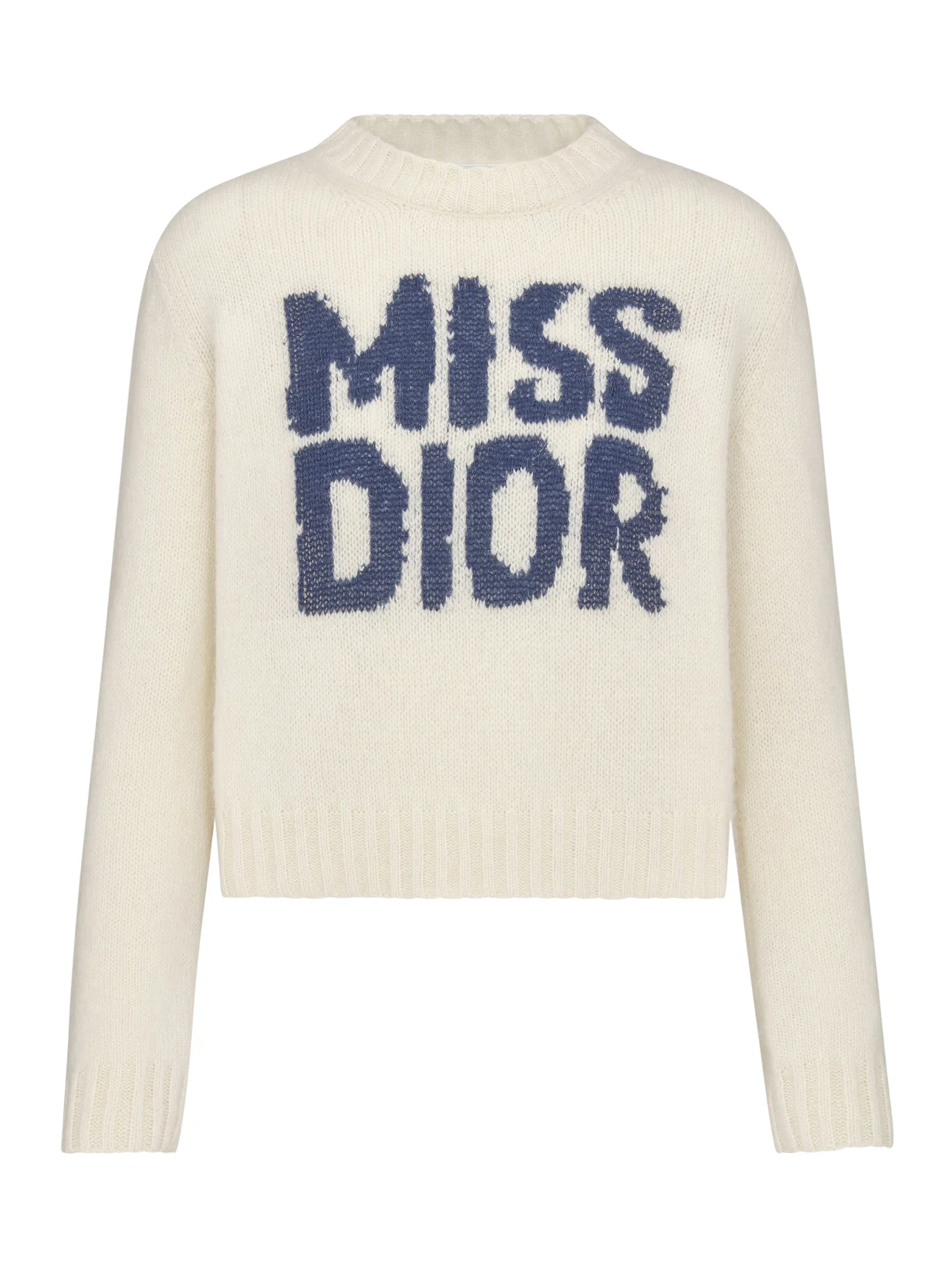 Ecru cashmere and silk sweater with blue Miss Dior Graffiti motif