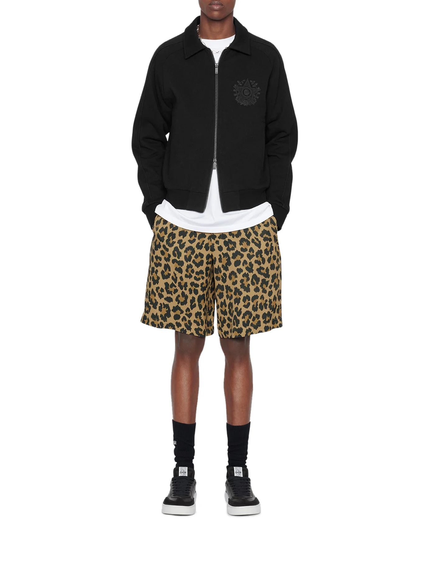 Multicolour technical satin with leopard print