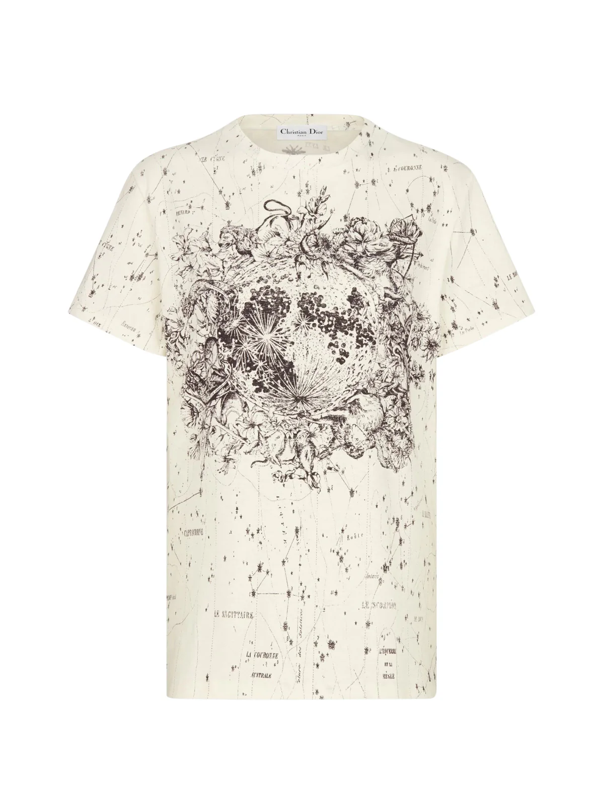 T-SHIRT Ecru Cotton Jersey and Linen with Black Dior Zodiac Motif - Image 2