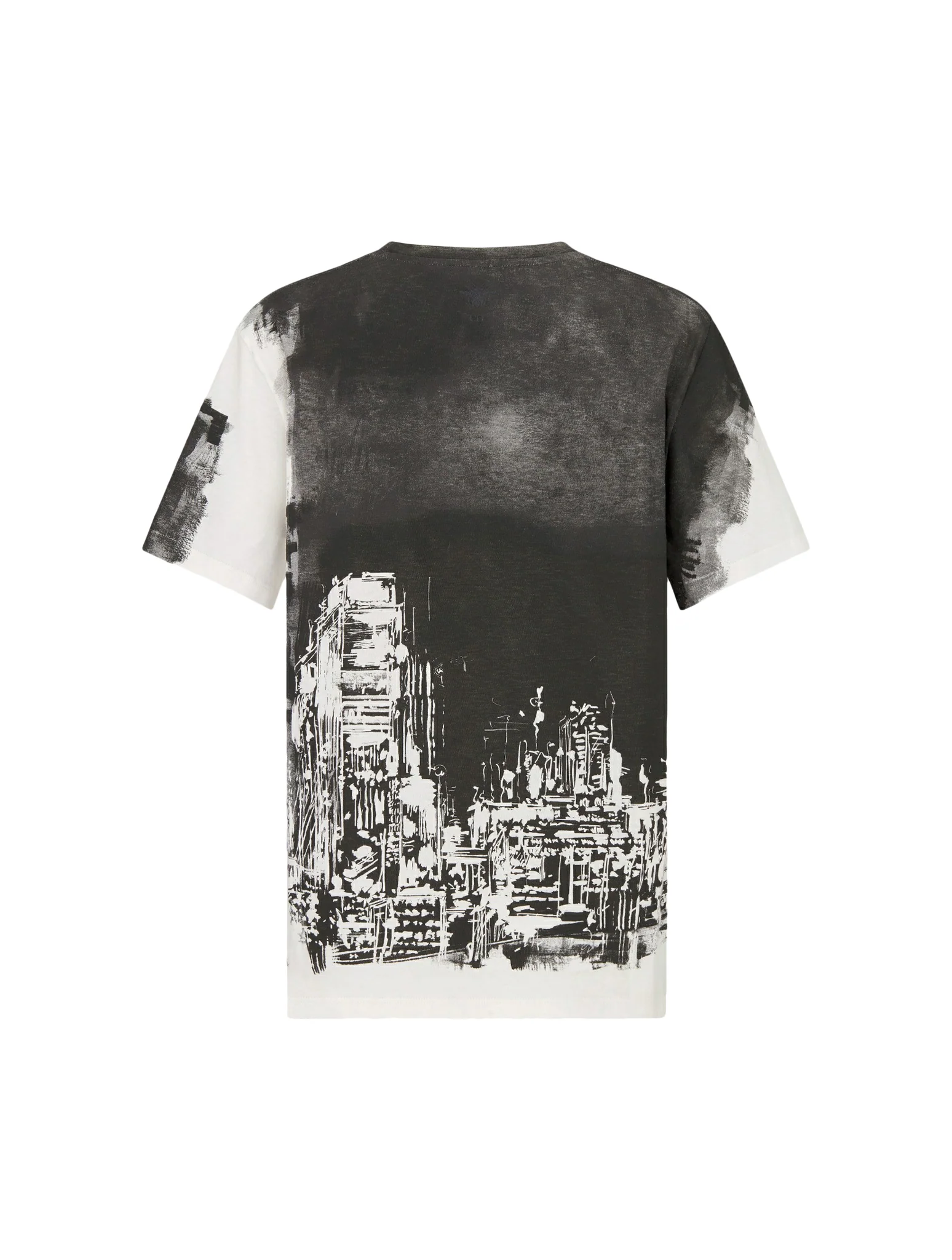 T-shirt in black and white cotton and linen jersey with New York motif - Image 2