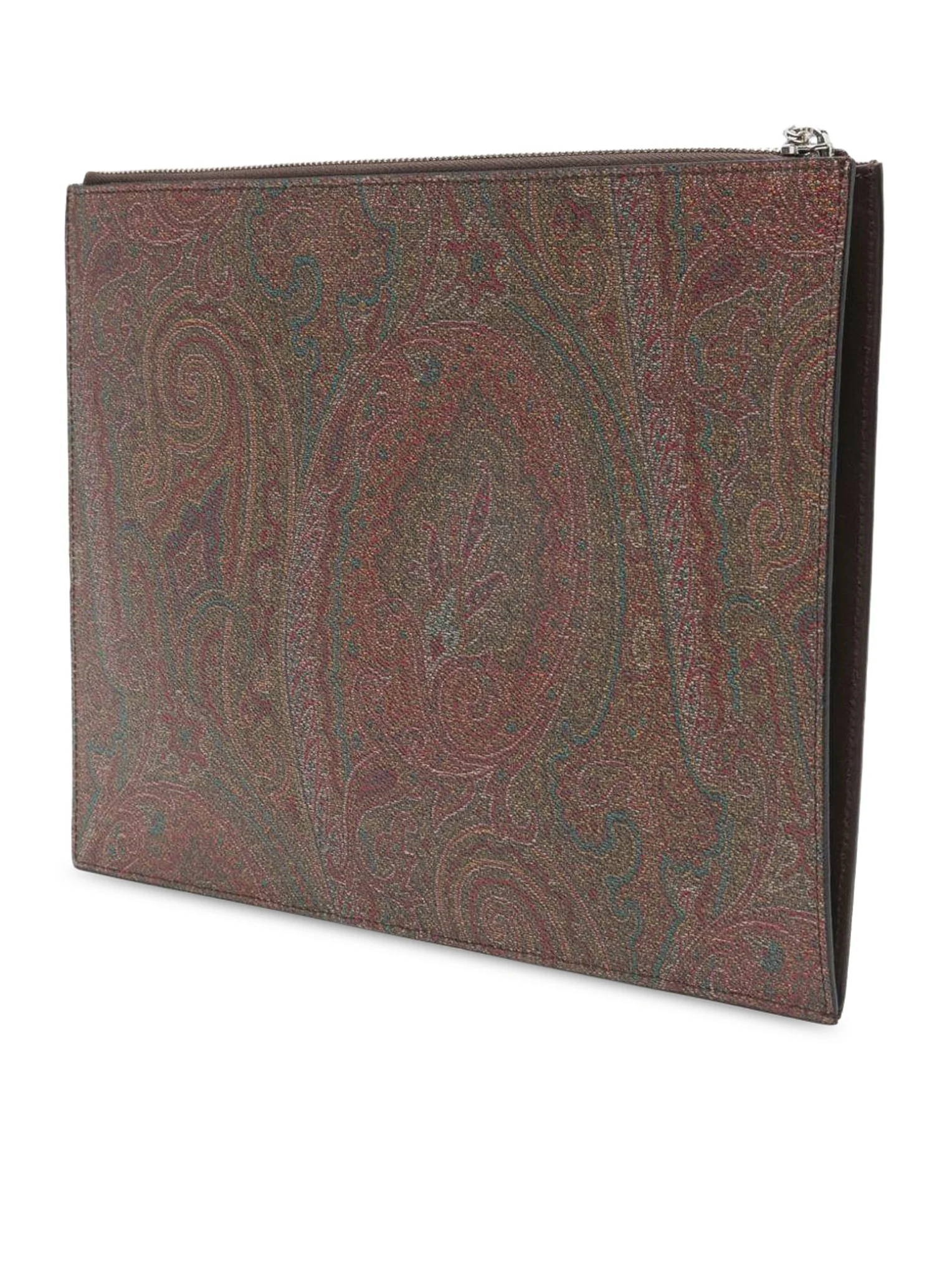 BROWN PAISLEY JACQUARD CANVAS CLUTCH WITH LOGO EMBROIDERY ON THE FRONT AND WRIST STRAP - Image 3