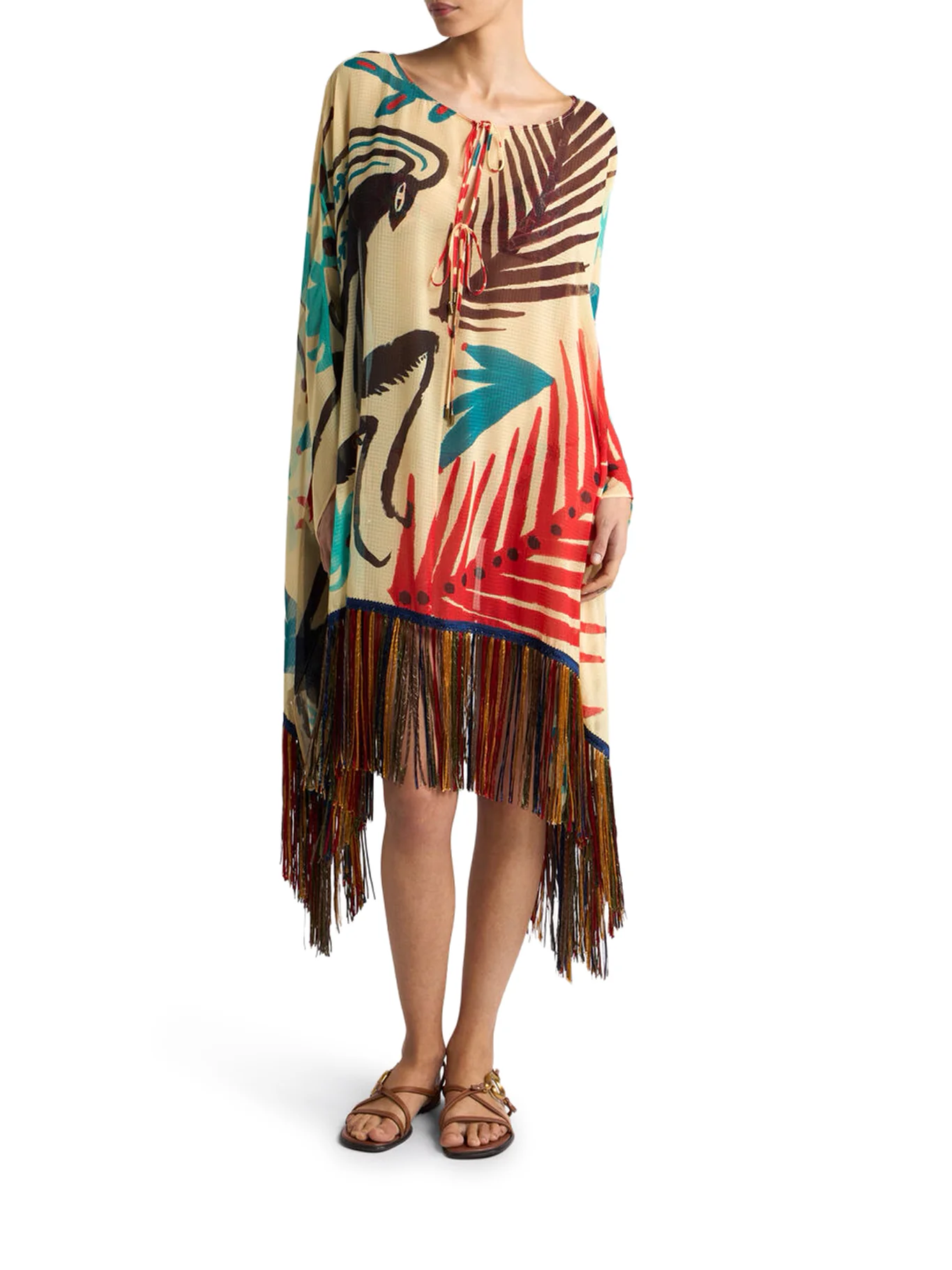 ETRO X TABBY BOOTH SEERSUCKER COVER-UP DRESS WITH FRINGES AND PLACED PRINT - Image 2