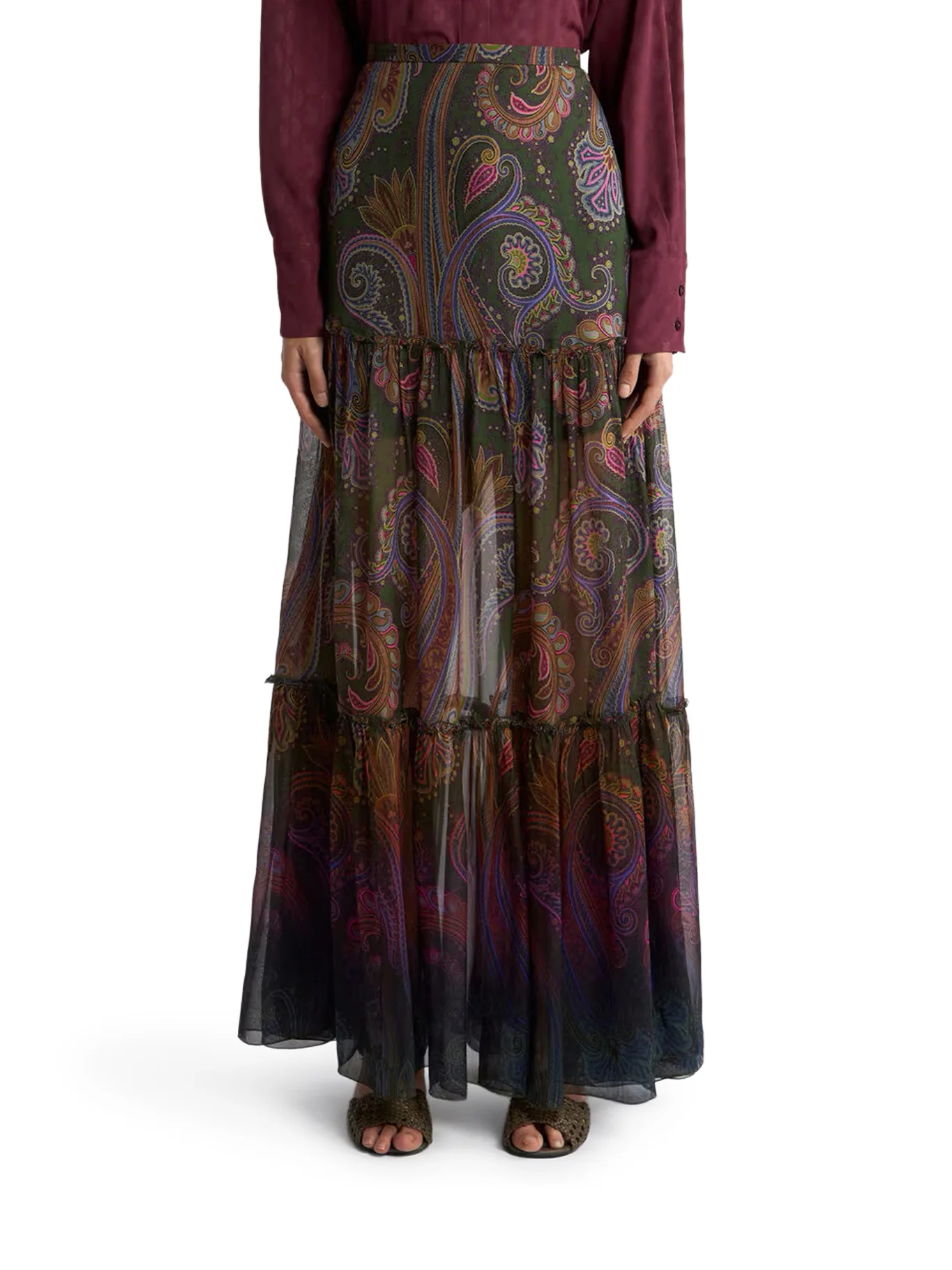LONG SILK SKIRT WITH PLACEMENT PAISLEY PRINT - Image 3
