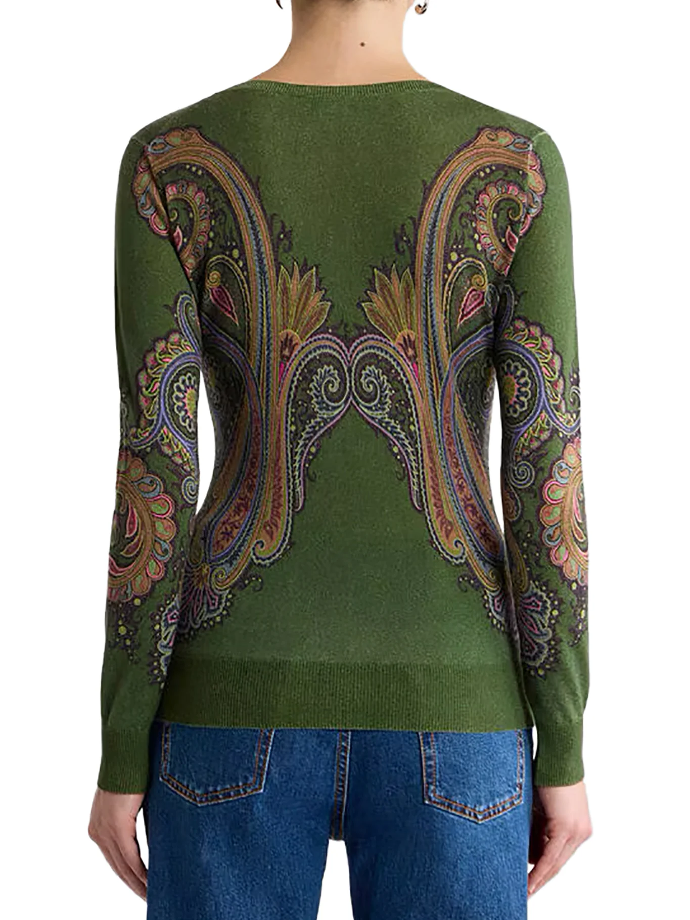 SILK AND CASHMERE V-NECK SWEATER WITH PLACED PAISLEY PRINT - Image 3