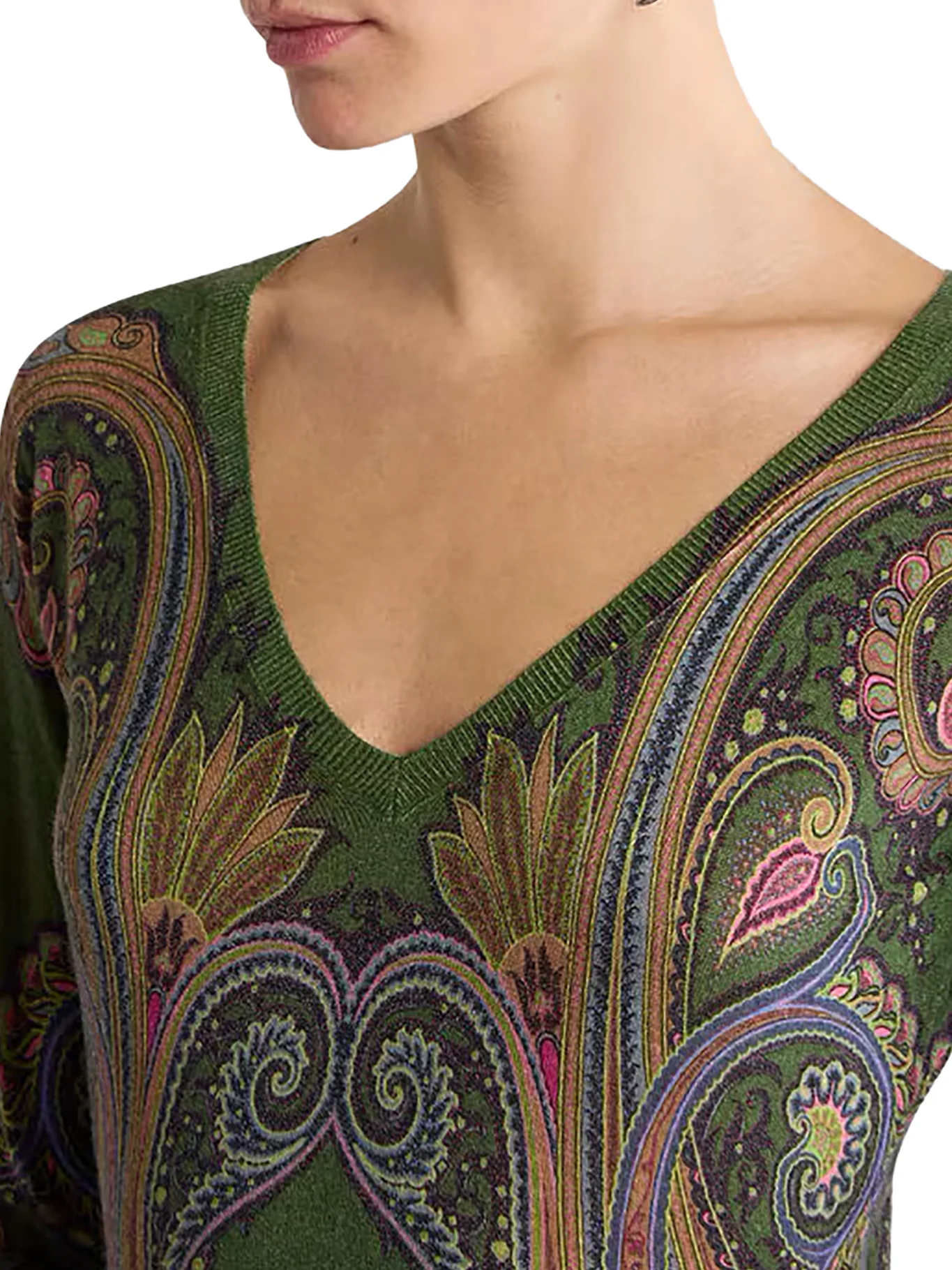 SILK AND CASHMERE V-NECK SWEATER WITH PLACED PAISLEY PRINT - Image 4