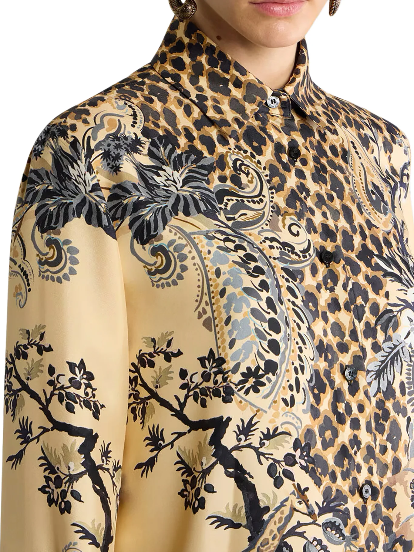 SILK SHIRT WITH PLACEMENT LEOPARD PRINT - Image 4