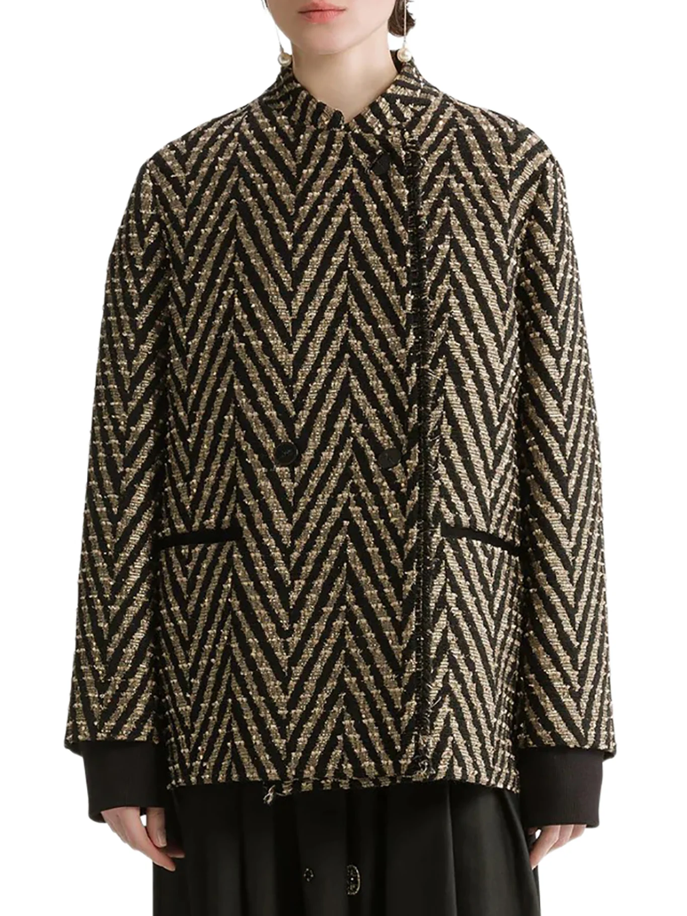 BLACK CHEVRON JAQUARD OVER-JACKET - Image 3
