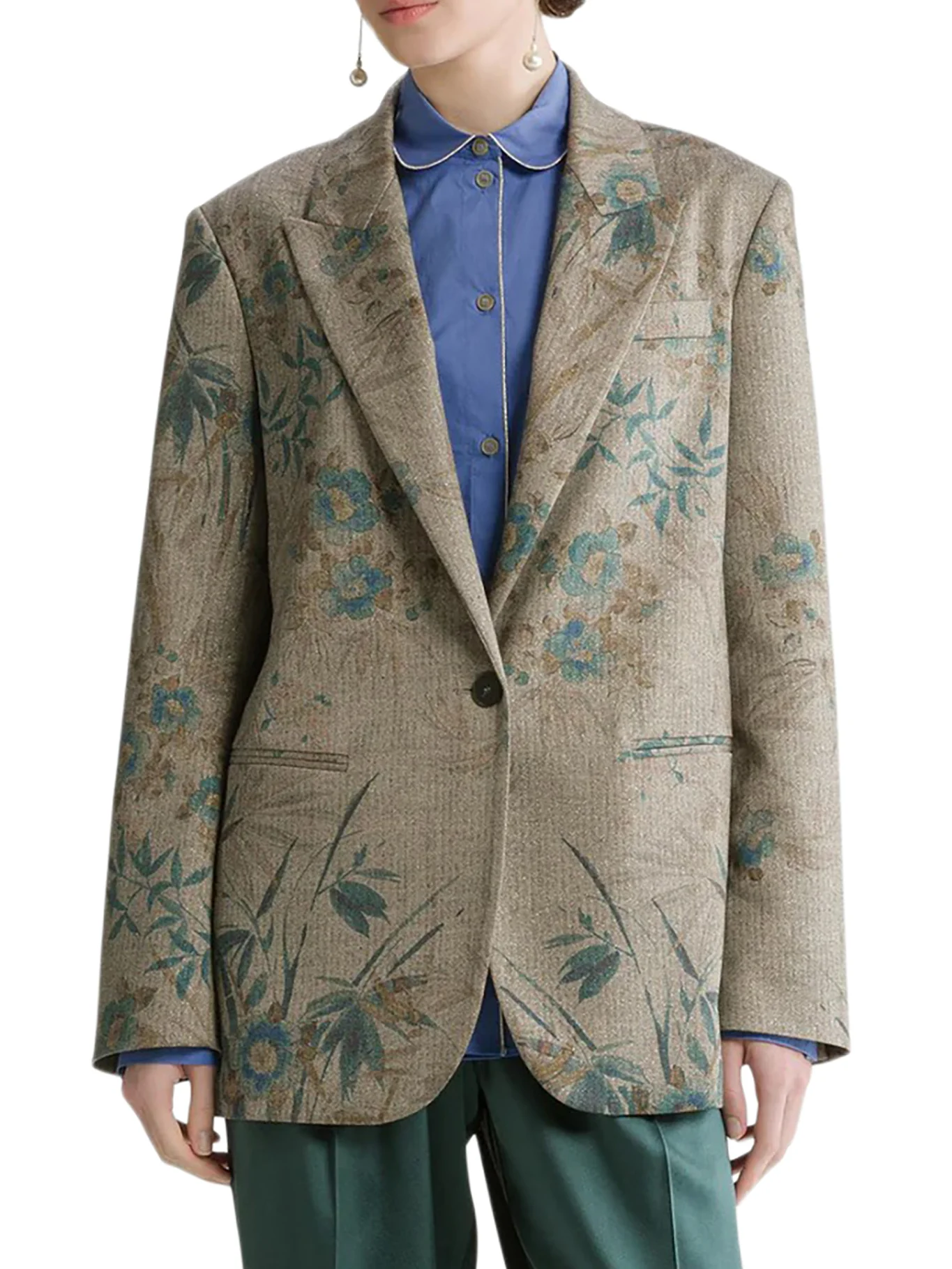 SINGLE-BREASTED FLORAL PRINT BLAZER - Image 3