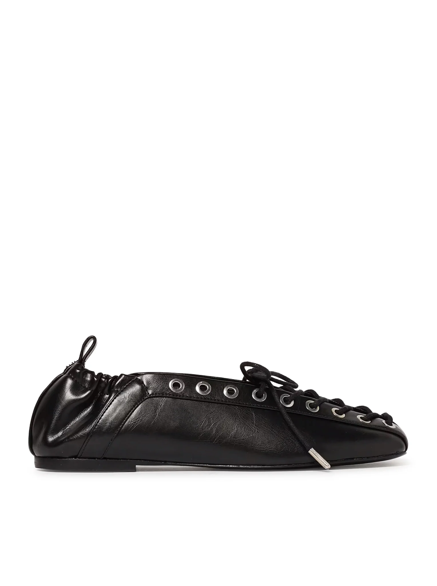 BLACK OLEATEX LACE-UP BALLET FLATS