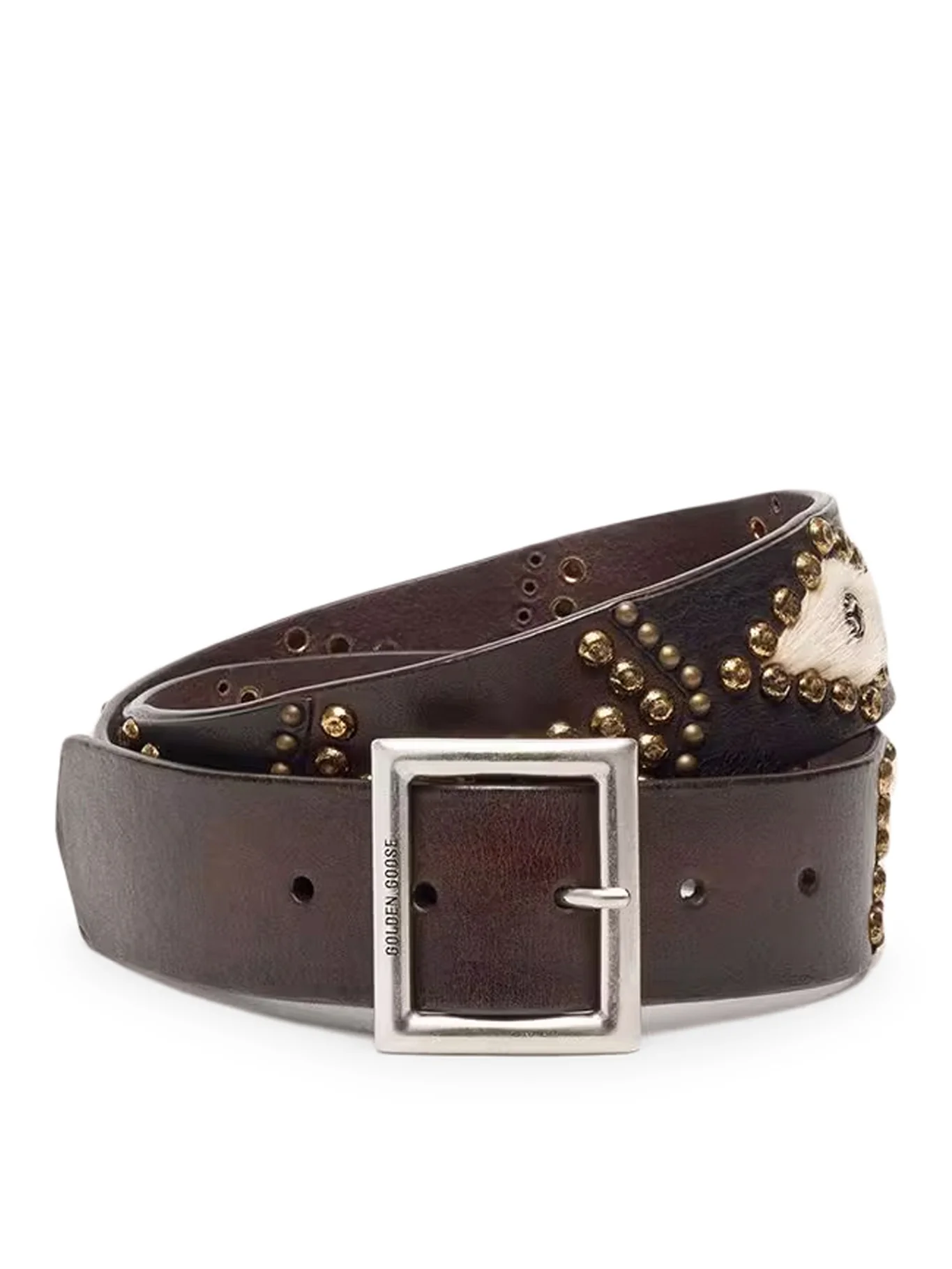 SIERRA BELT IN MAHOGANY COLOR LEATHER WITH APPLIED STUDS
