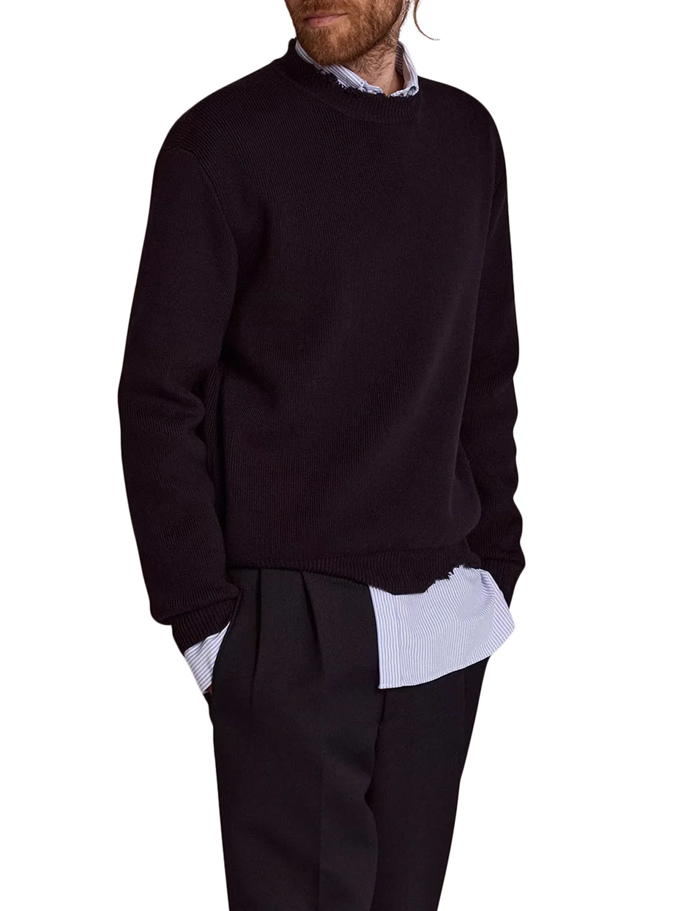 CREWNECK COTTON SWEATER WITH DESTROYED EFFECT - Image 3