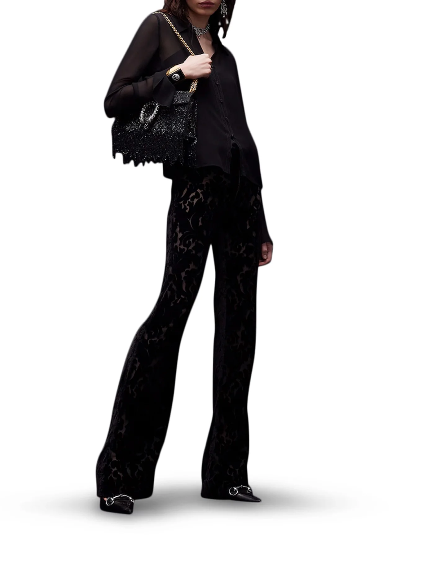 FLORAL-PRINT DEVORÉ VELOUR TROUSERS - Image 2