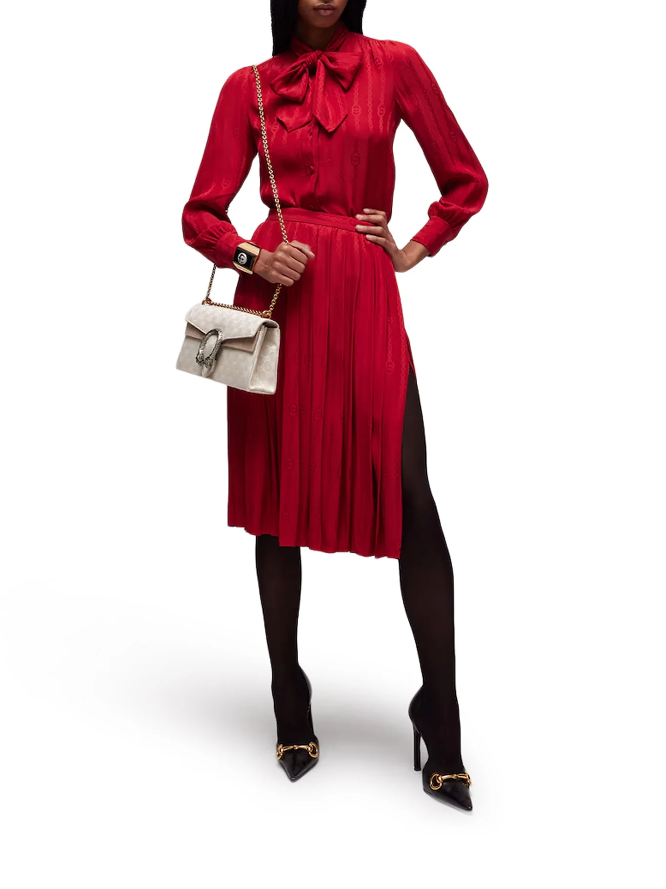JACQUARD SILK MIDI SKIRT WITH GG CROSS CHAIN - Image 2