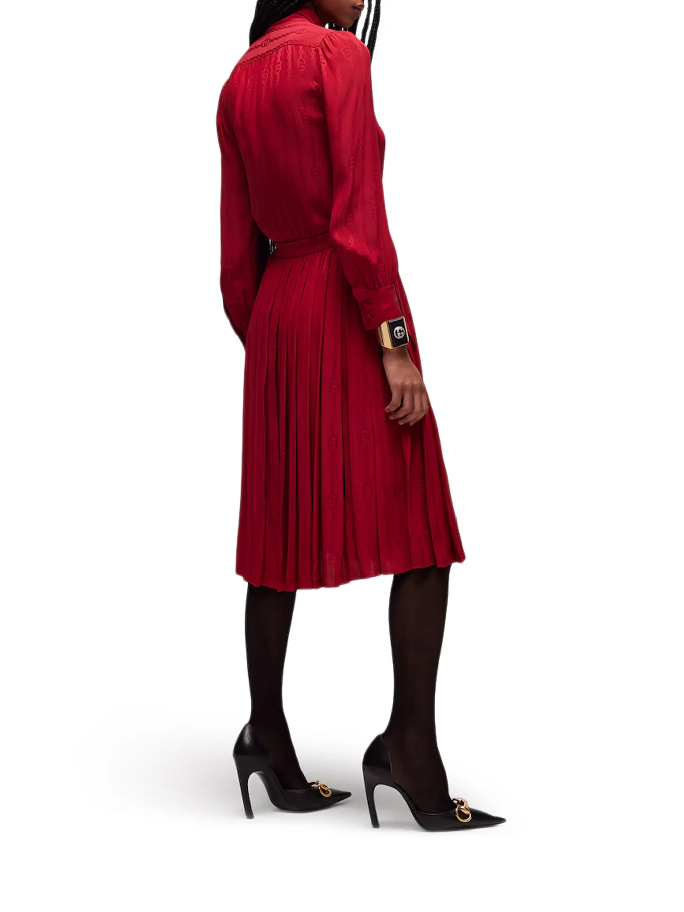 JACQUARD SILK MIDI SKIRT WITH GG CROSS CHAIN - Image 3