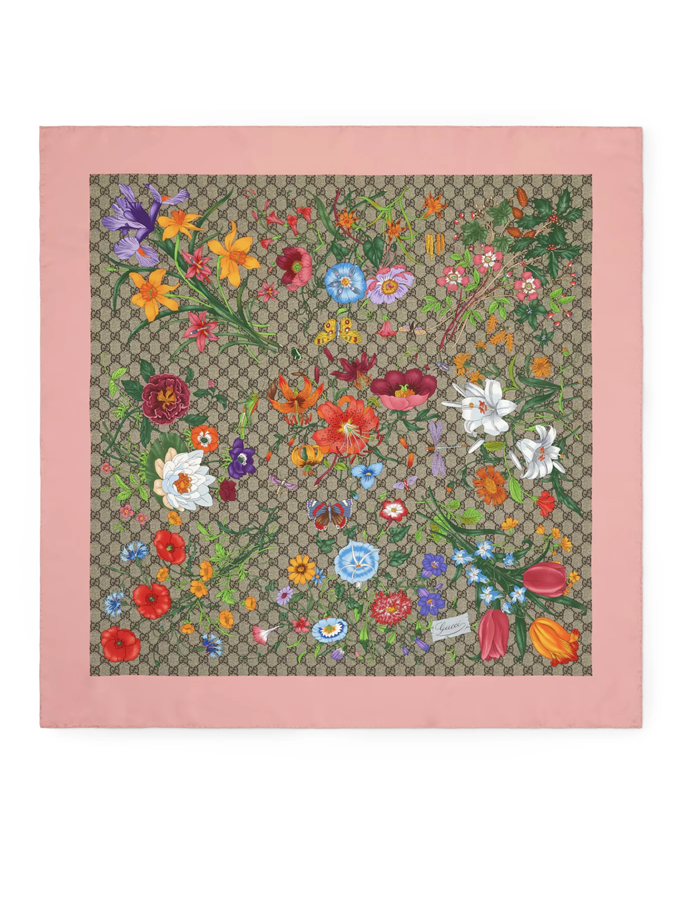 SILK TWILL SCARF WITH FLORA PRINT