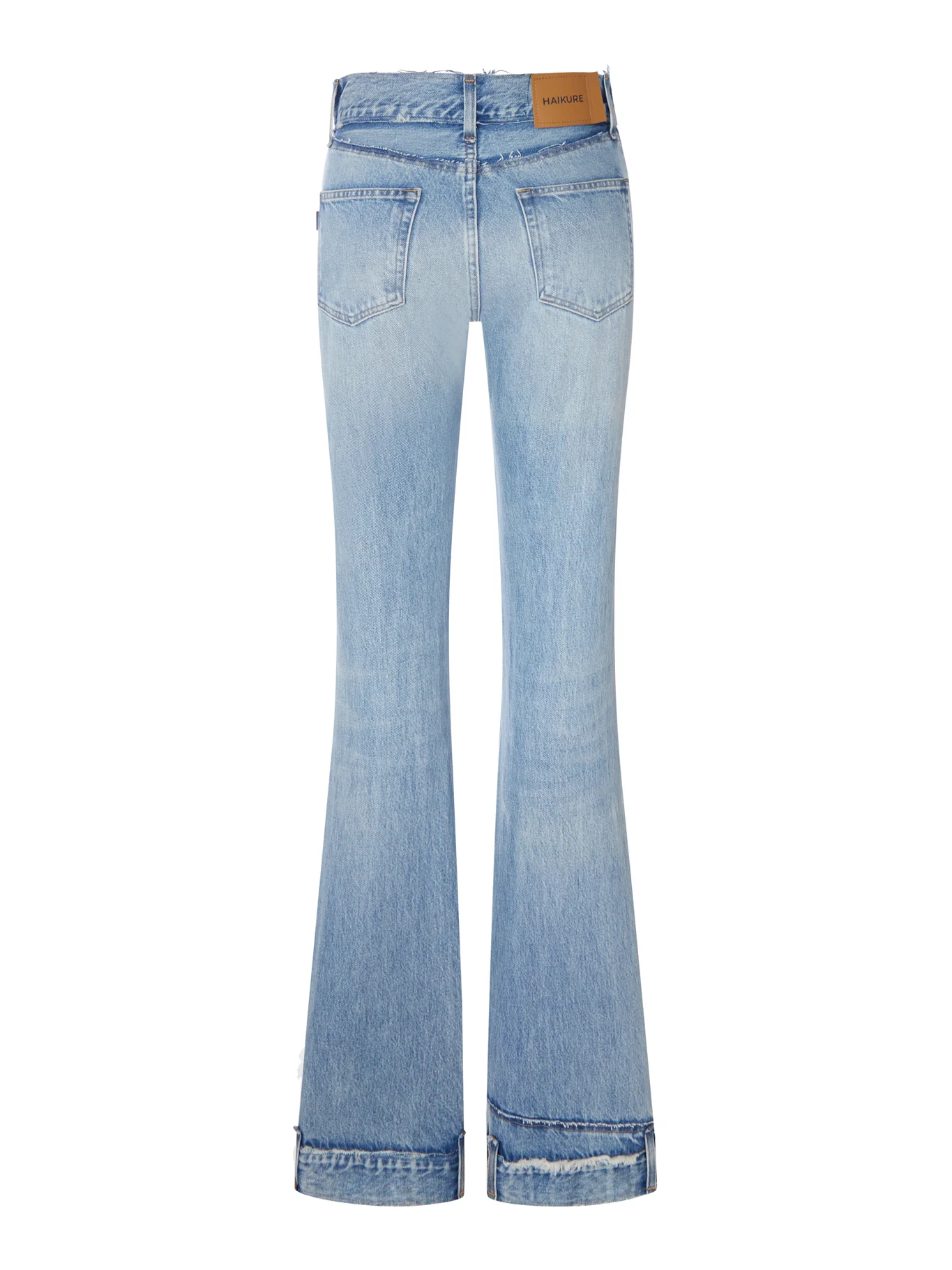 HIGH-WAISTED FLARE JEANS IN USED DENIM WITH DECORATED HEM - Image 2