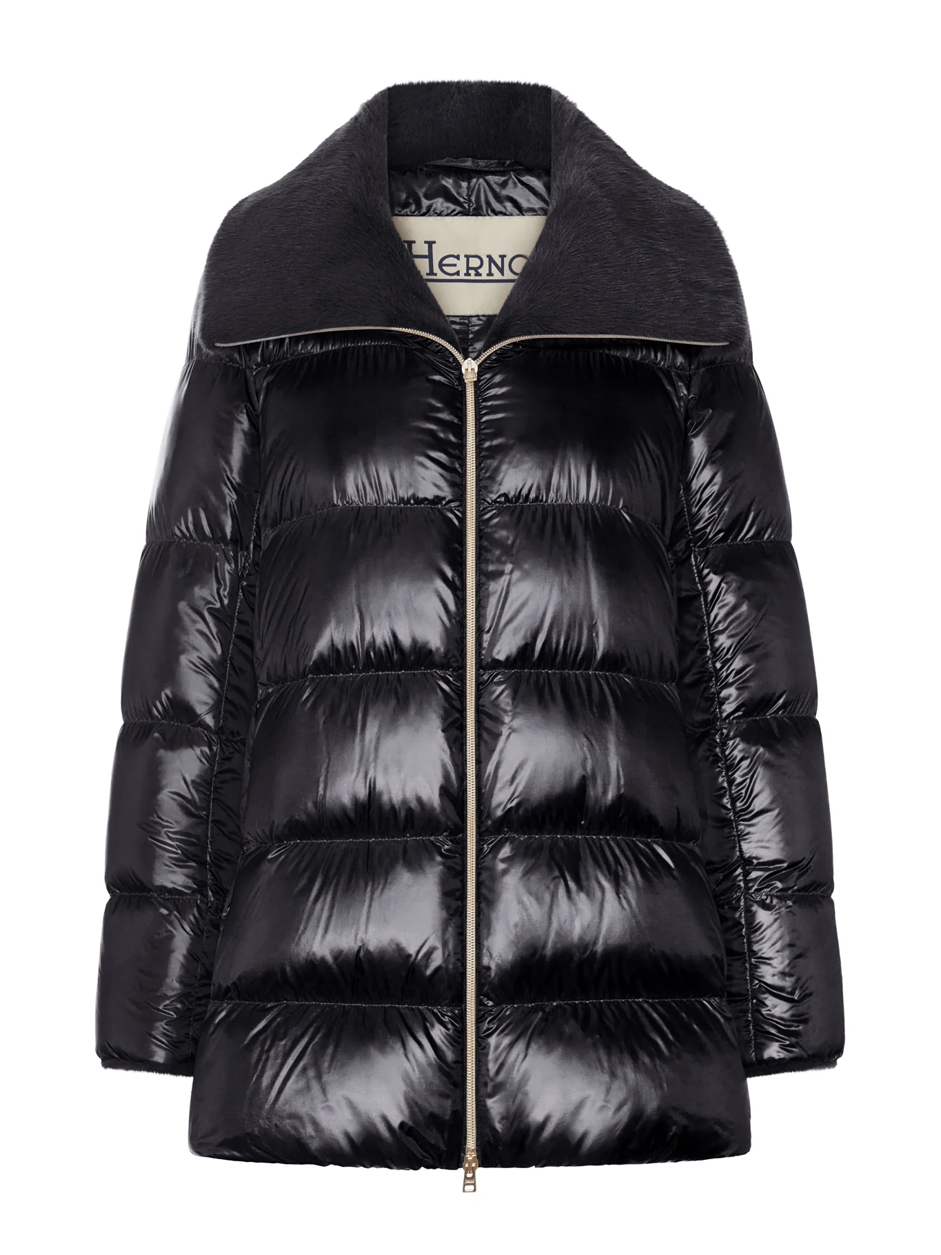 LONG PUFFER COAT WITH FAUX FUR COLLAR