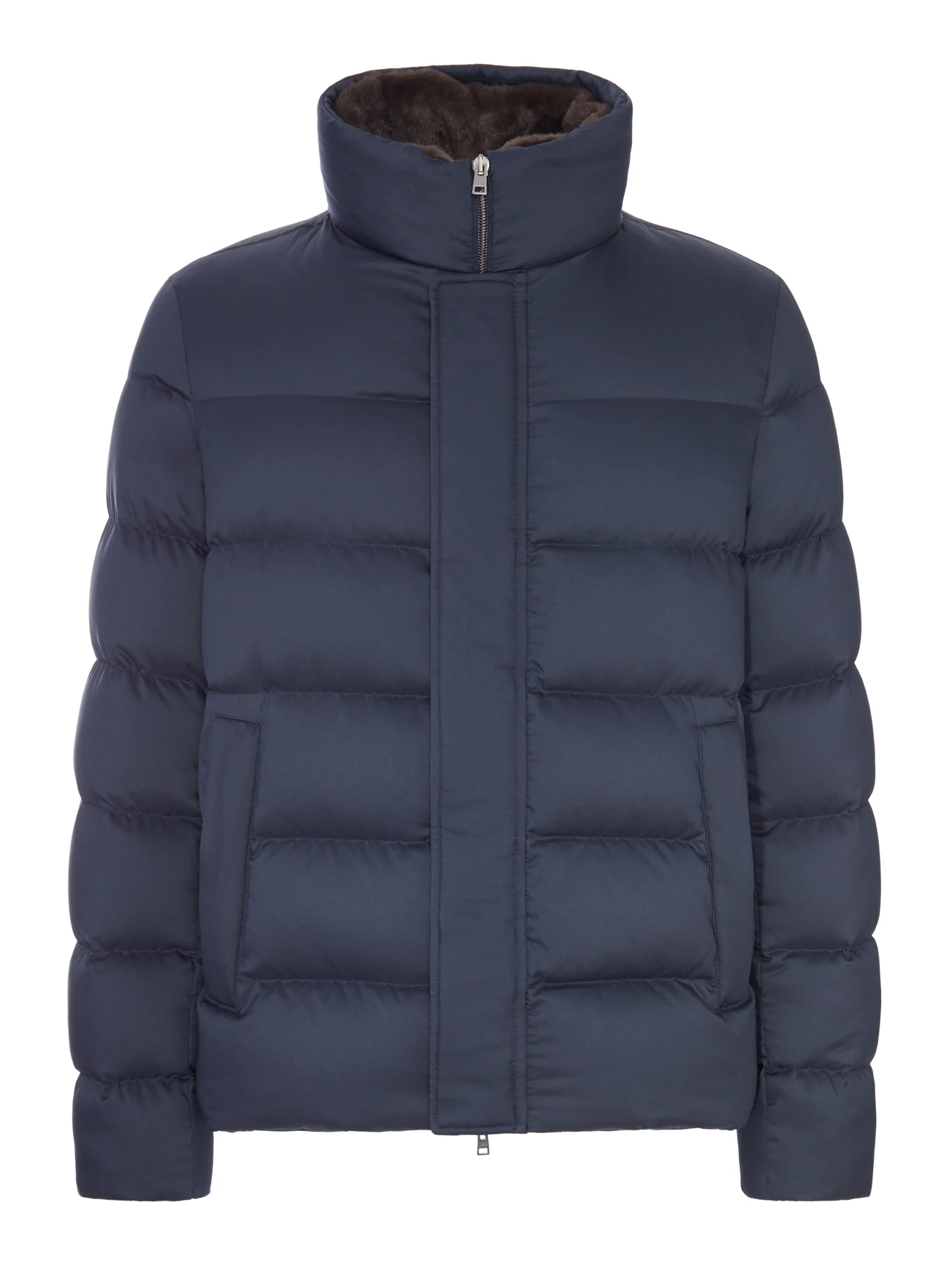 PADDED PUFFER JACKET WITH A HIGH COLLAR AND FAUX-FUR LINING