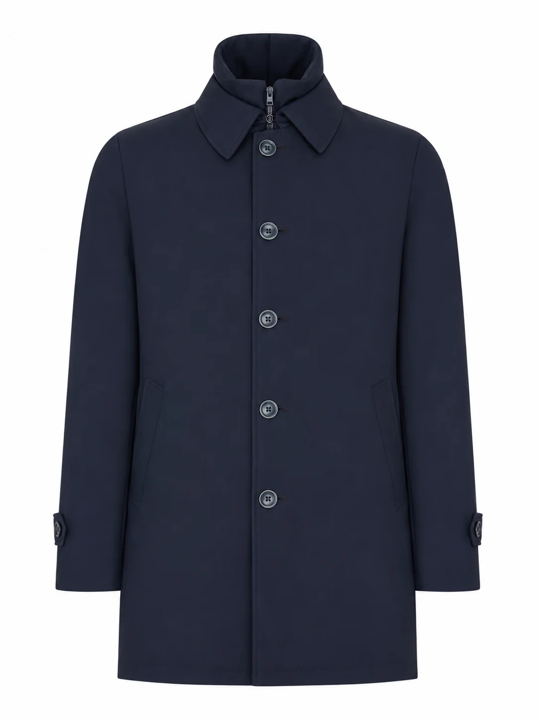 WATERPROOF TECHNICAL FABRIC COAT WITH BUTTONS AND A HIGH COLLAR