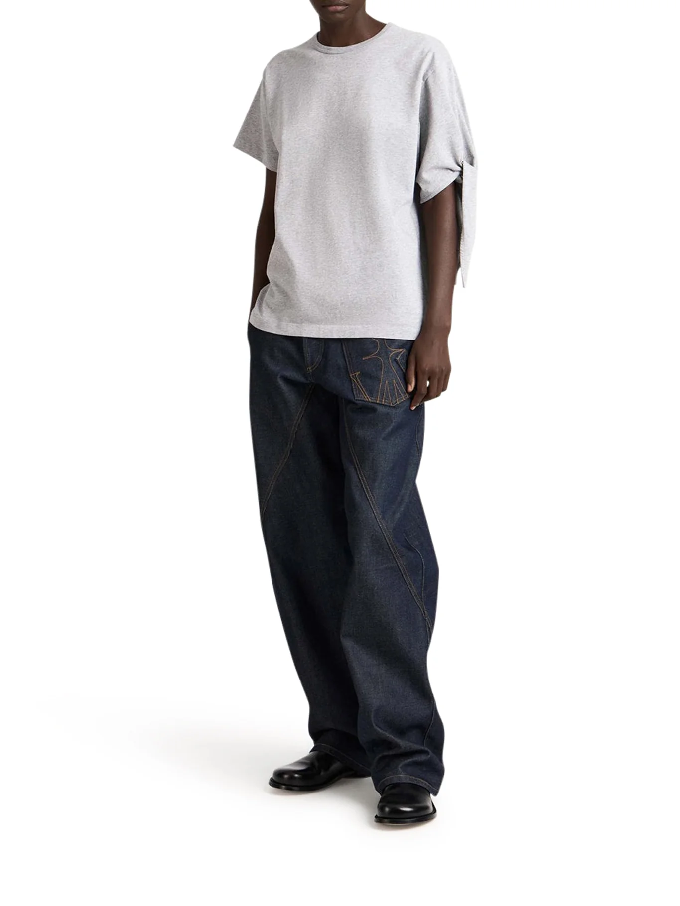 MELANGE EFFECT T-SHIRT WITH KNOTTED SLEEVES - Image 2