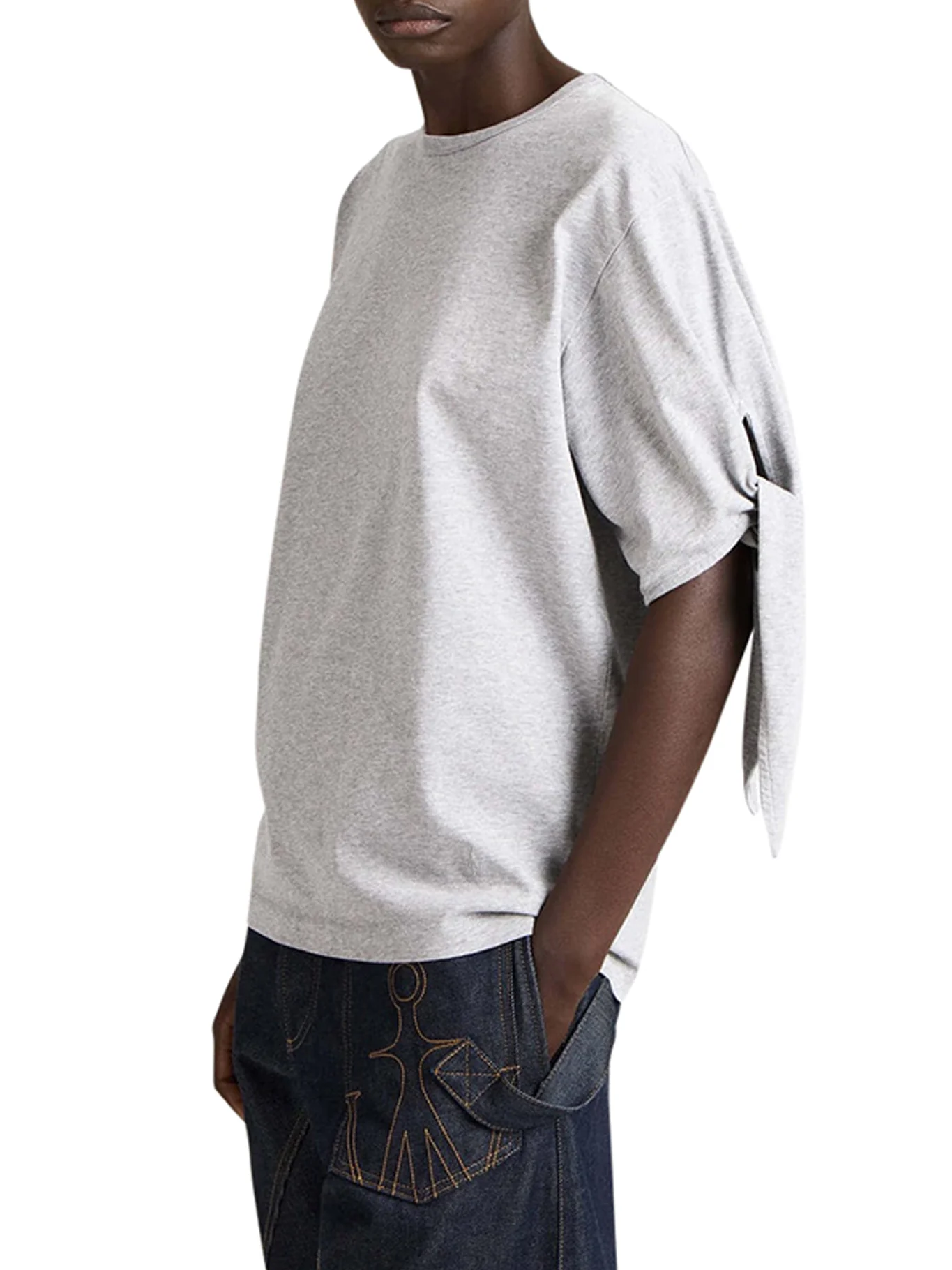 MELANGE EFFECT T-SHIRT WITH KNOTTED SLEEVES - Image 4