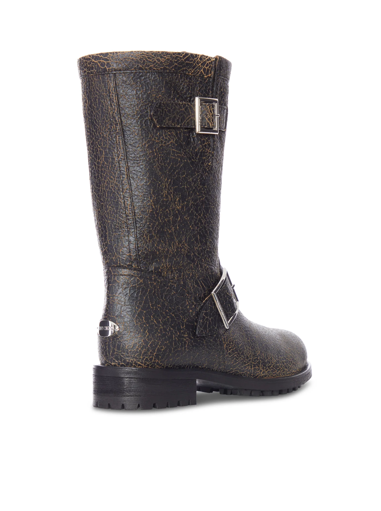 CRACKLED LEATHER BIKER BOOTS WITH BUCKLES - Image 3