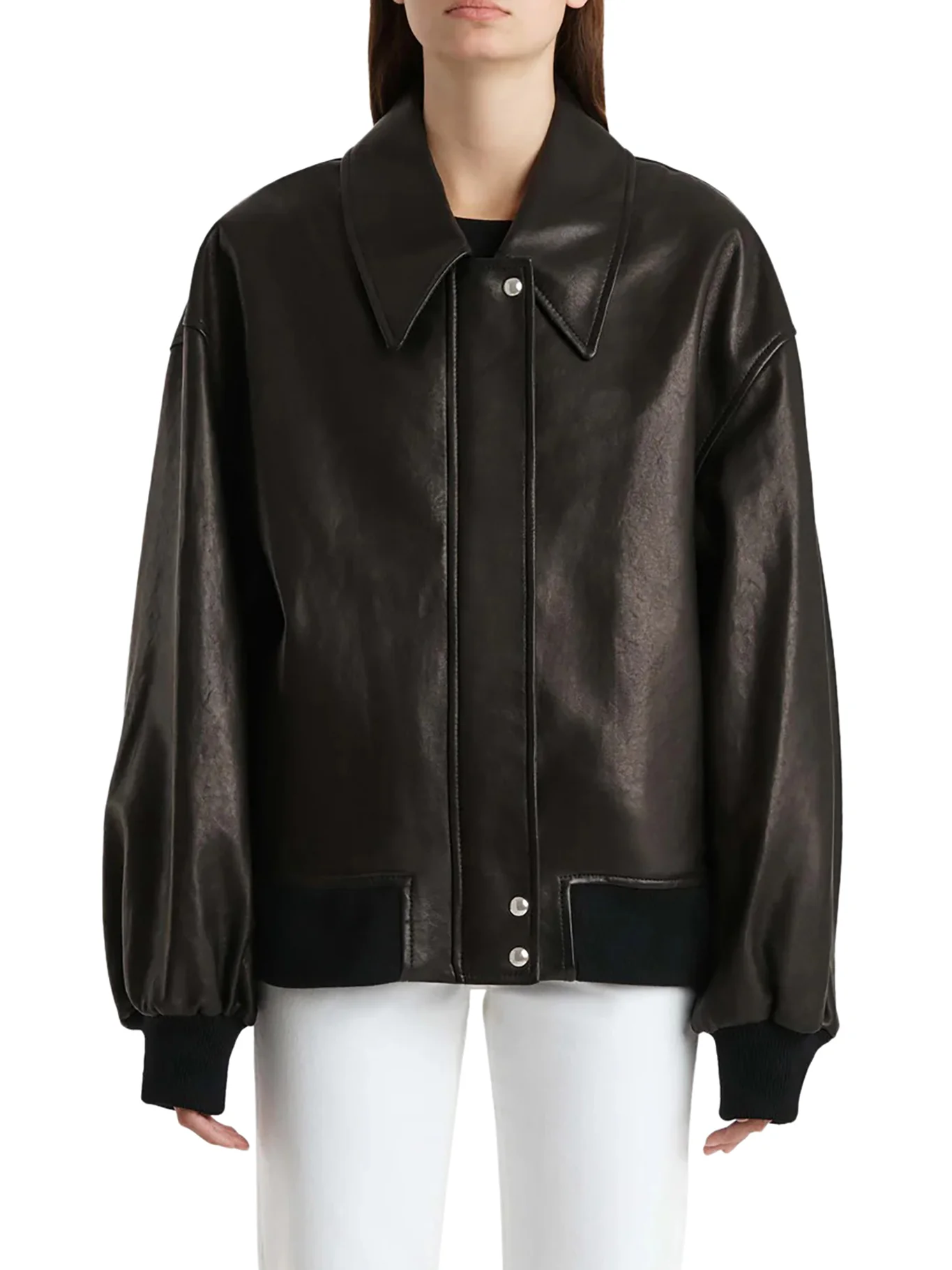 SHELMAN LEATHER BOMBER JACKET WITH WIDE NECK - Image 3