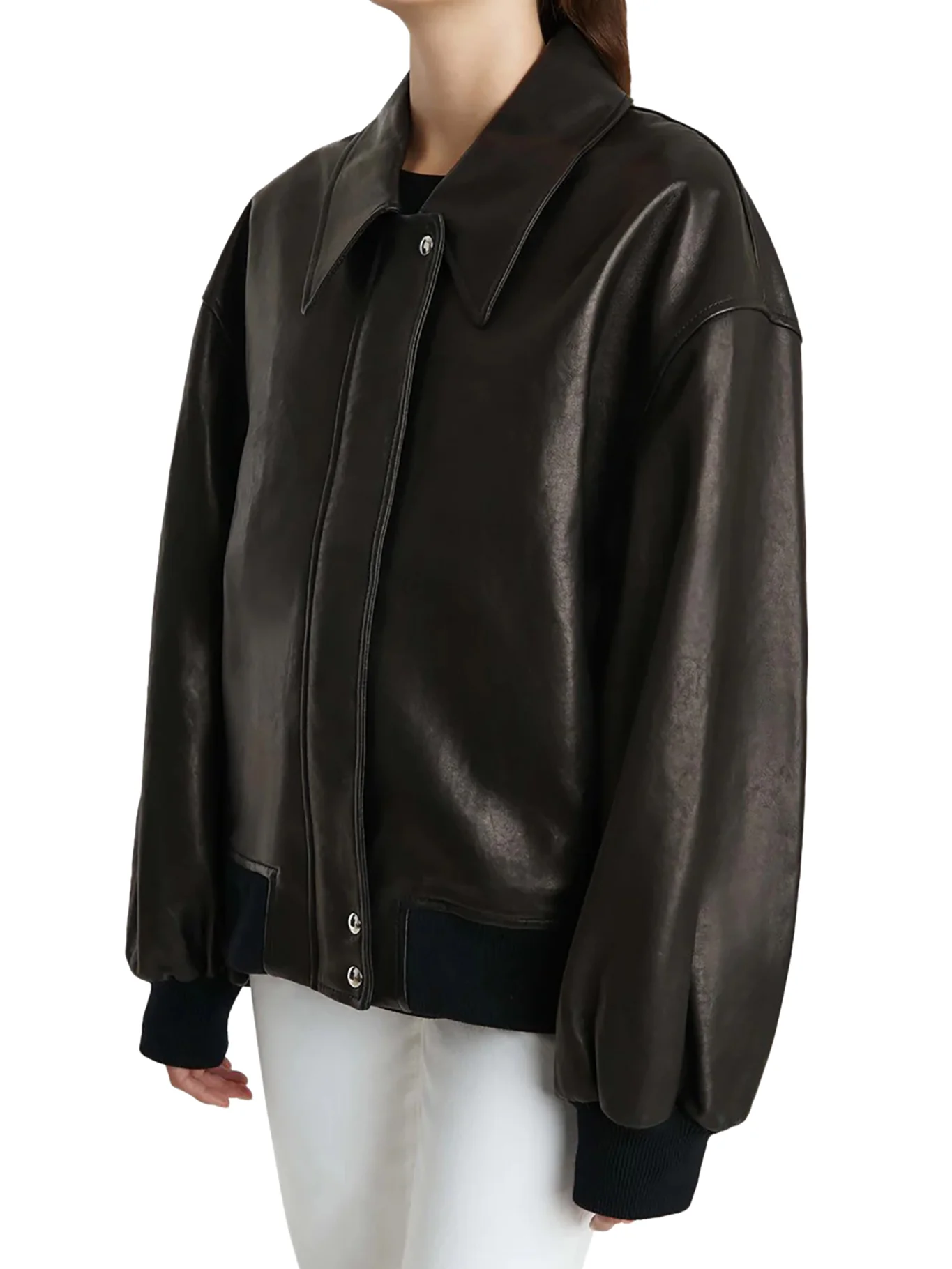 SHELMAN LEATHER BOMBER JACKET WITH WIDE NECK - Image 5
