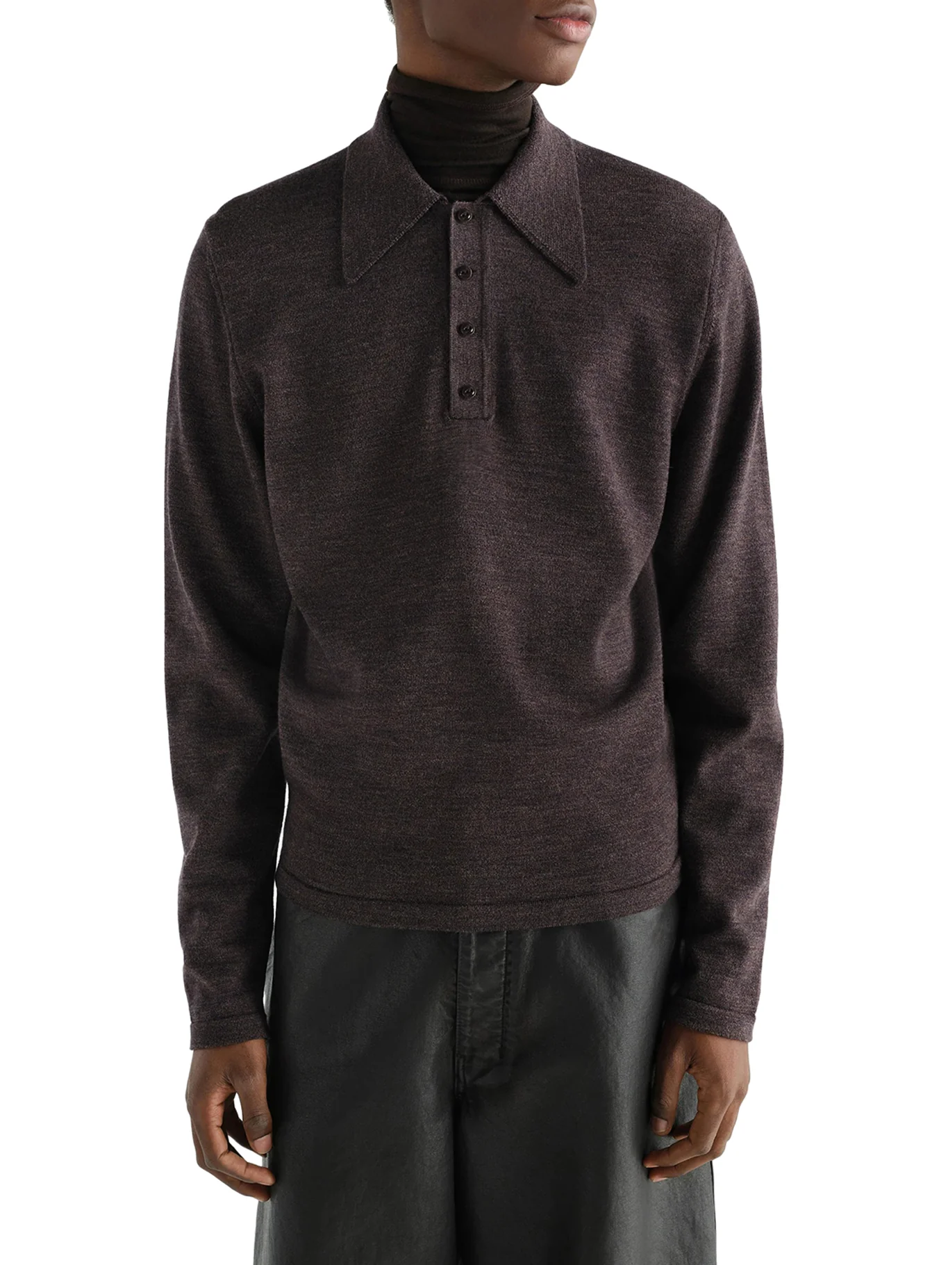 LONG-SLEEVED POLO SHIRT IN PREMIUM MOULINÉ MERINO WOOL - Image 3
