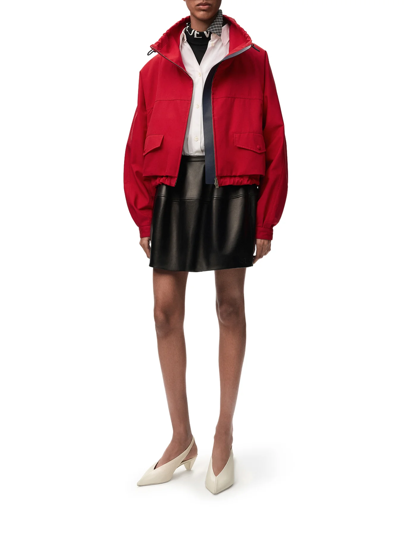 COTTON AND SILK GABARDINE JACKET WITH CONTRASTING LEATHER DETAILS - Image 2