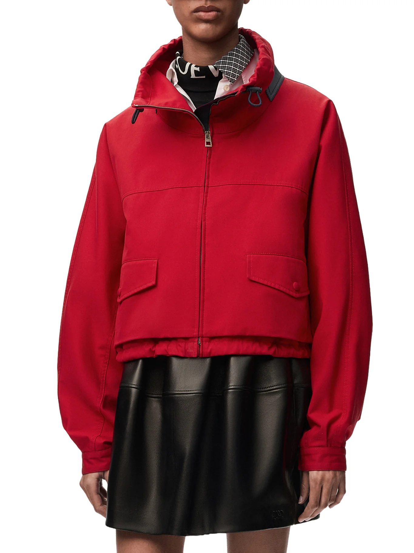 COTTON AND SILK GABARDINE JACKET WITH CONTRASTING LEATHER DETAILS - Image 3
