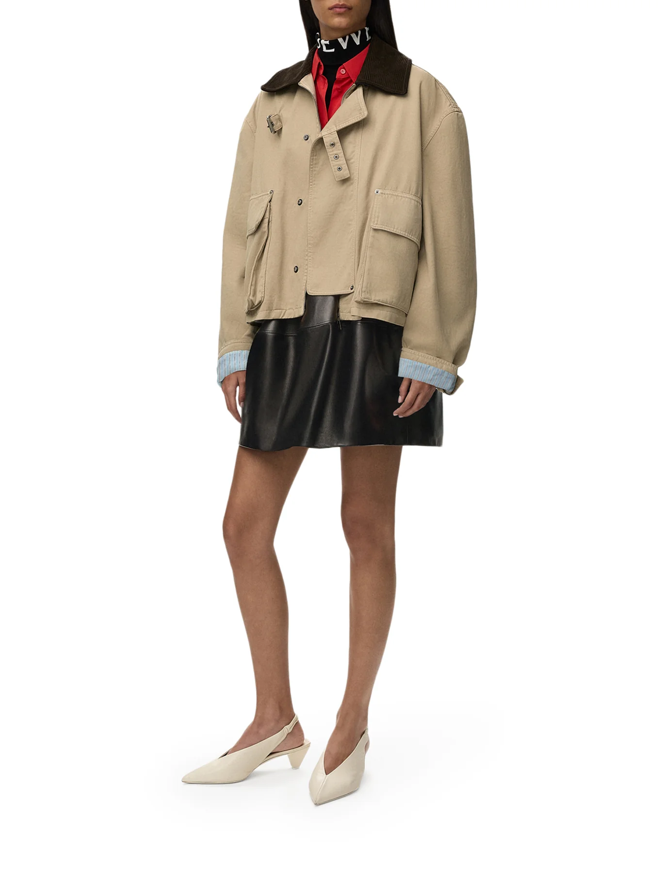 COTTON PARKA WITH A CORDUROY-EFFECT SUEDE COLLAR - Image 2