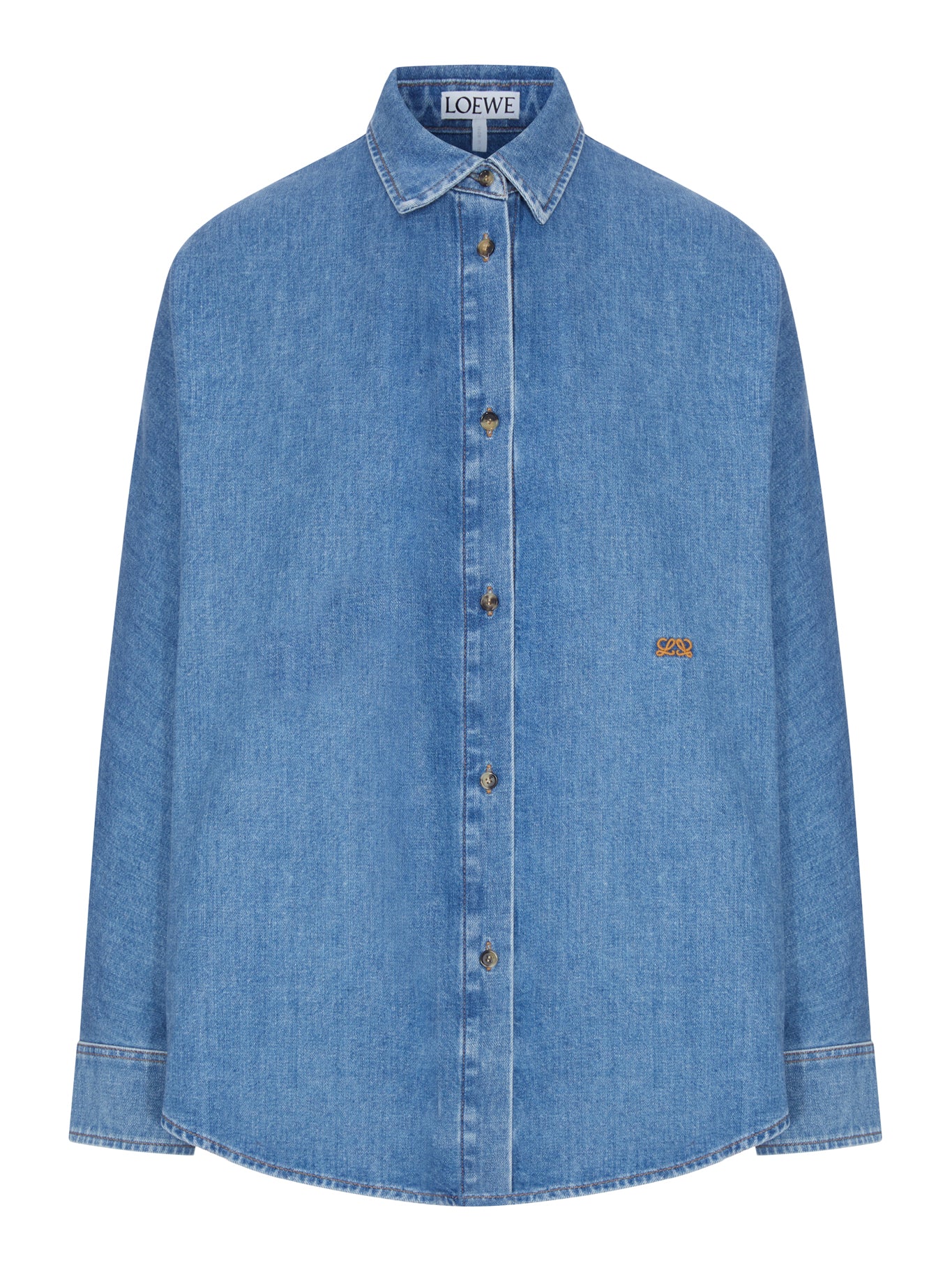 LIGHTWEIGHT WASHED COTTON DENIM SHIRT WITH BATWING SLEEVES