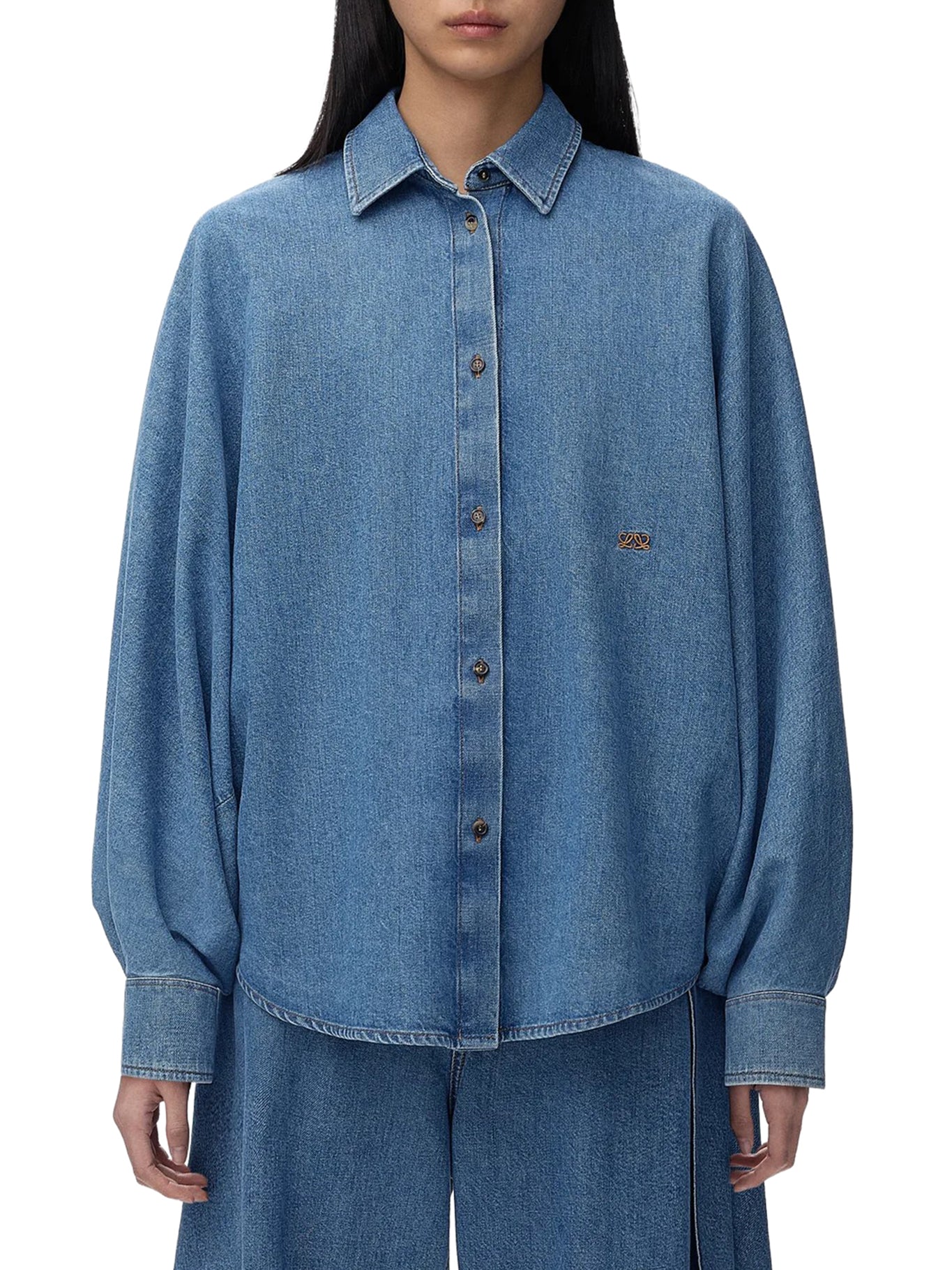 LIGHTWEIGHT WASHED COTTON DENIM SHIRT WITH BATWING SLEEVES - Image 3