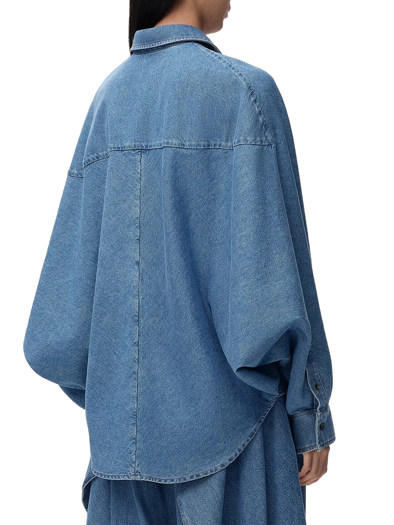 LIGHTWEIGHT WASHED COTTON DENIM SHIRT WITH BATWING SLEEVES - Image 4