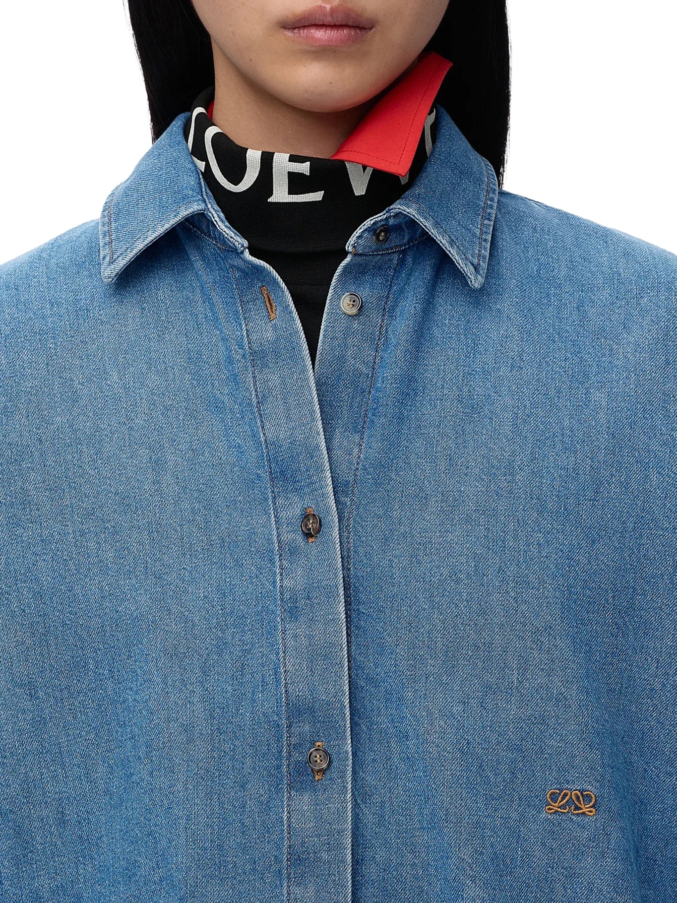 LIGHTWEIGHT WASHED COTTON DENIM SHIRT WITH BATWING SLEEVES - Image 5