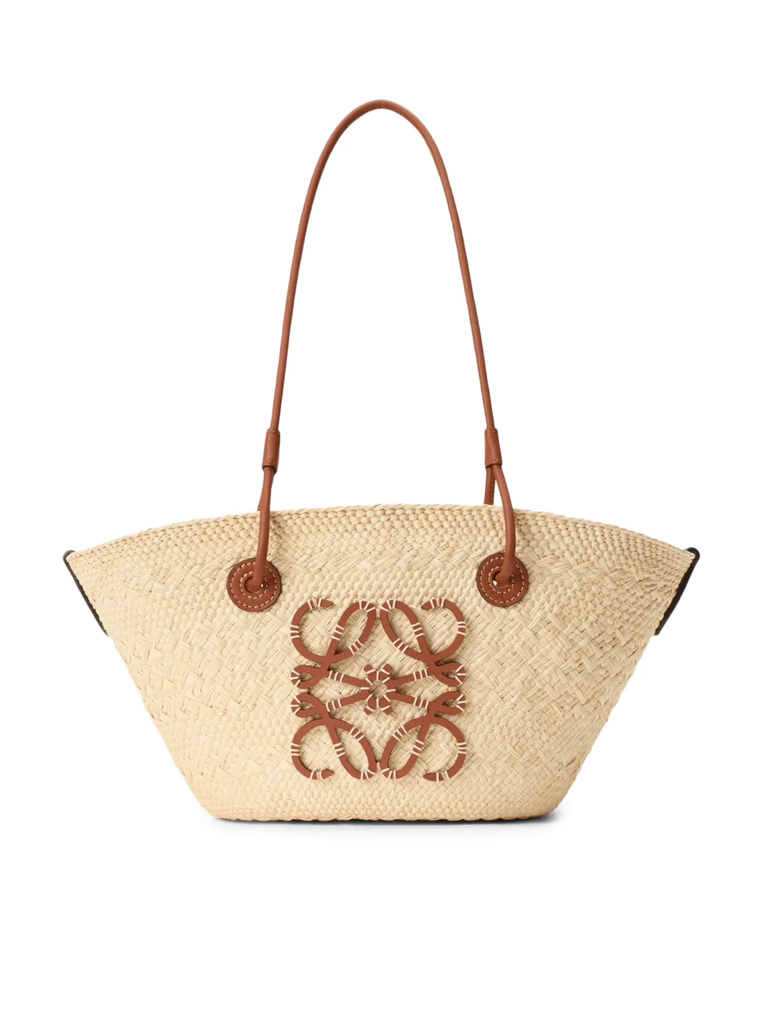 SMALL ANAGRAM BASKET BAG IN IRACA PALM AND CALFSKIN