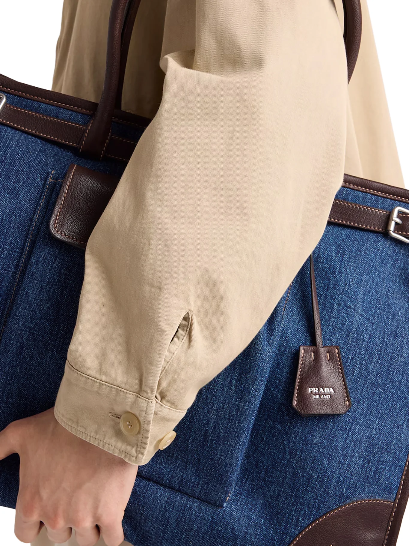 PRADA BONNIE SHOPPING BAG IN DENIM AND LEATHER - Image 4