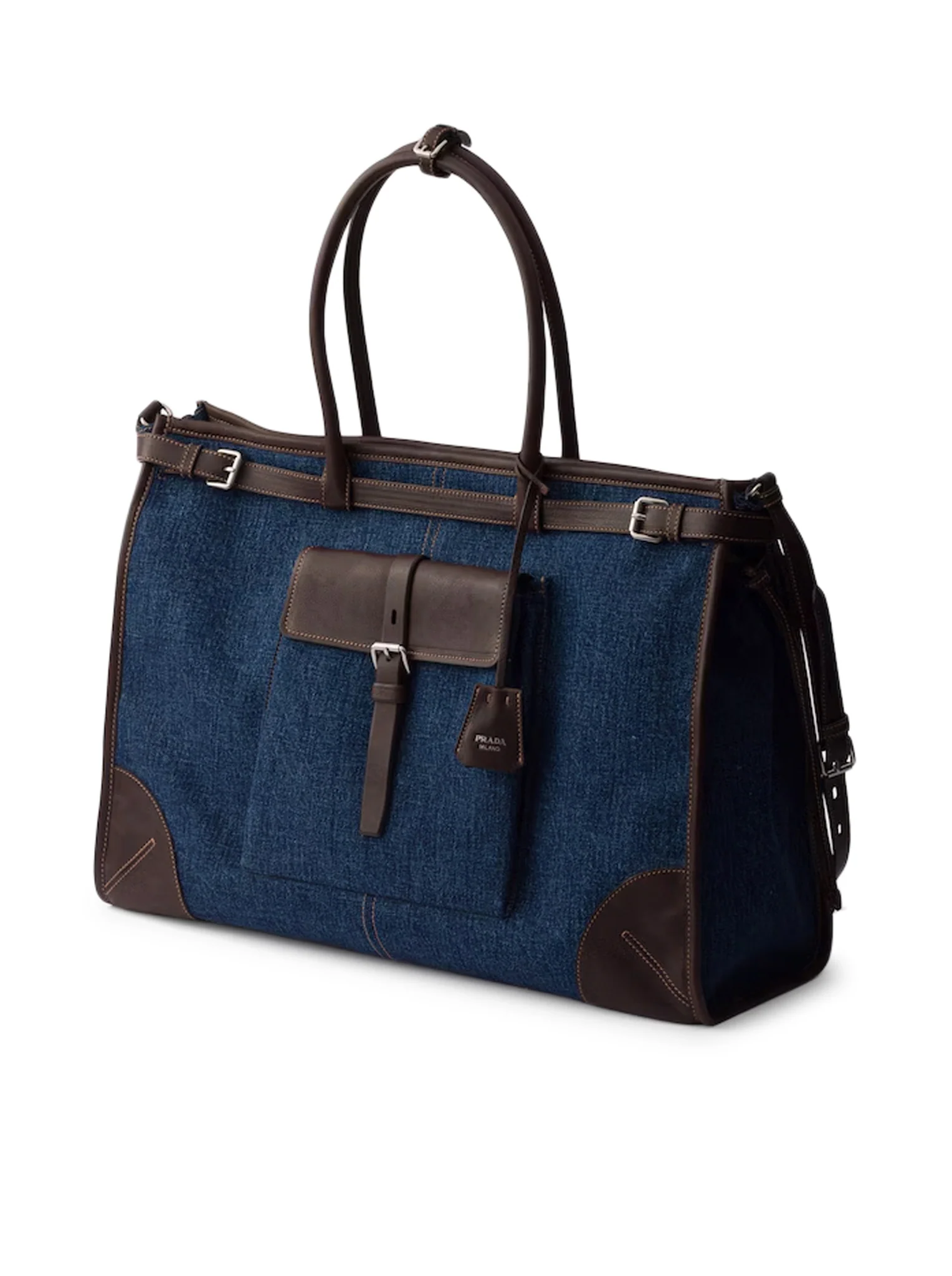 PRADA BONNIE SHOPPING BAG IN DENIM AND LEATHER - Image 5